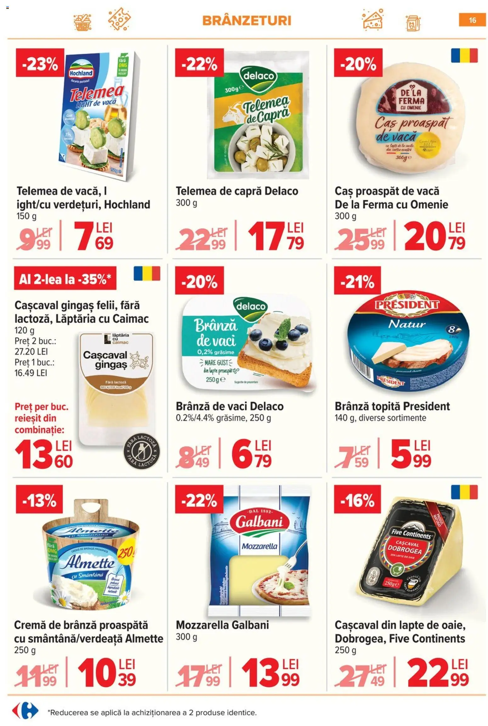 Noul catalog Carrefour – valabil de la 28.01.2026 | Pagină: 16 | Produse: Mozzarella, Lapte, Cremă de brânză, Smântână
