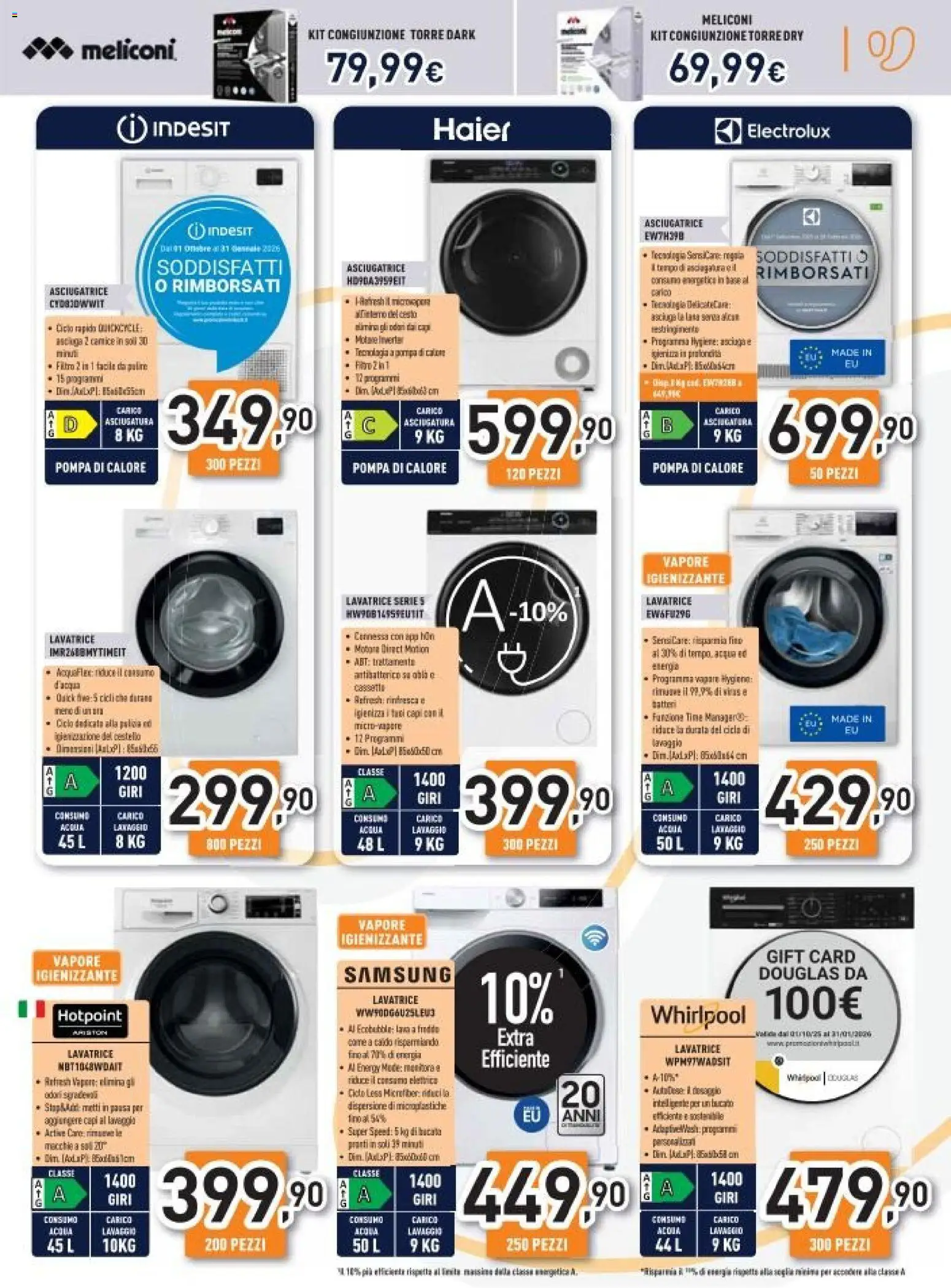 Volantino Unieuro del 26.11.2025 | Pagina: 27 | Prodotti: Acqua, Lavatrice, Asciugatrice, Samsung