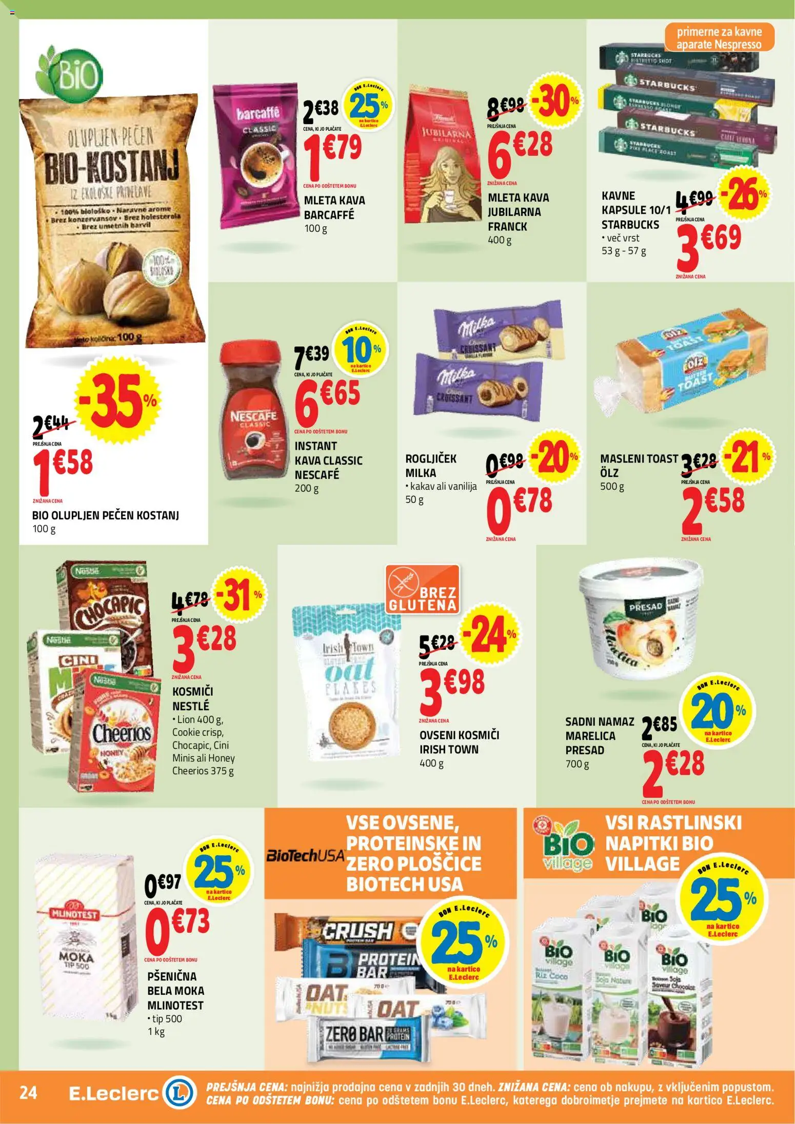 Novi E.leclerc katalog ponudbe – veljaven od 22.04.2026 | Stran: 24 | Izdelki: Instant kava, Namaz, Ploščice, Kosmici