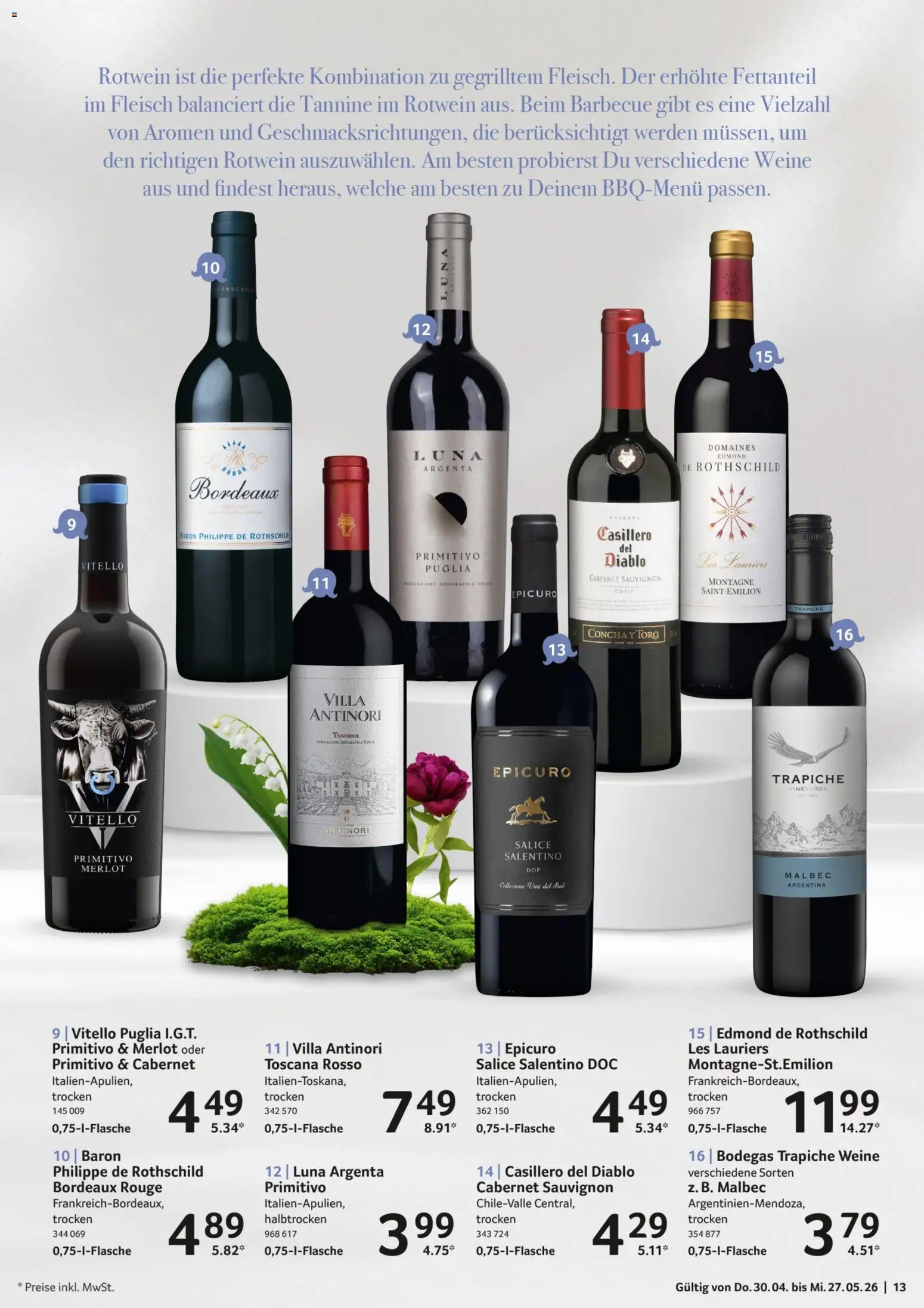 Selgros Weinkatalog – gültig ab 30.04.2026 | Seite: 13 | Produkte: Merlot, Rouge, Chili, Fleisch