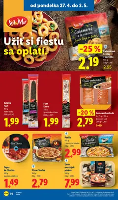 Lidl leták platný od 27.04.2026 | Strana: 32 | Produkty: Pizza, Klobása, Soľ, Bravčové karé