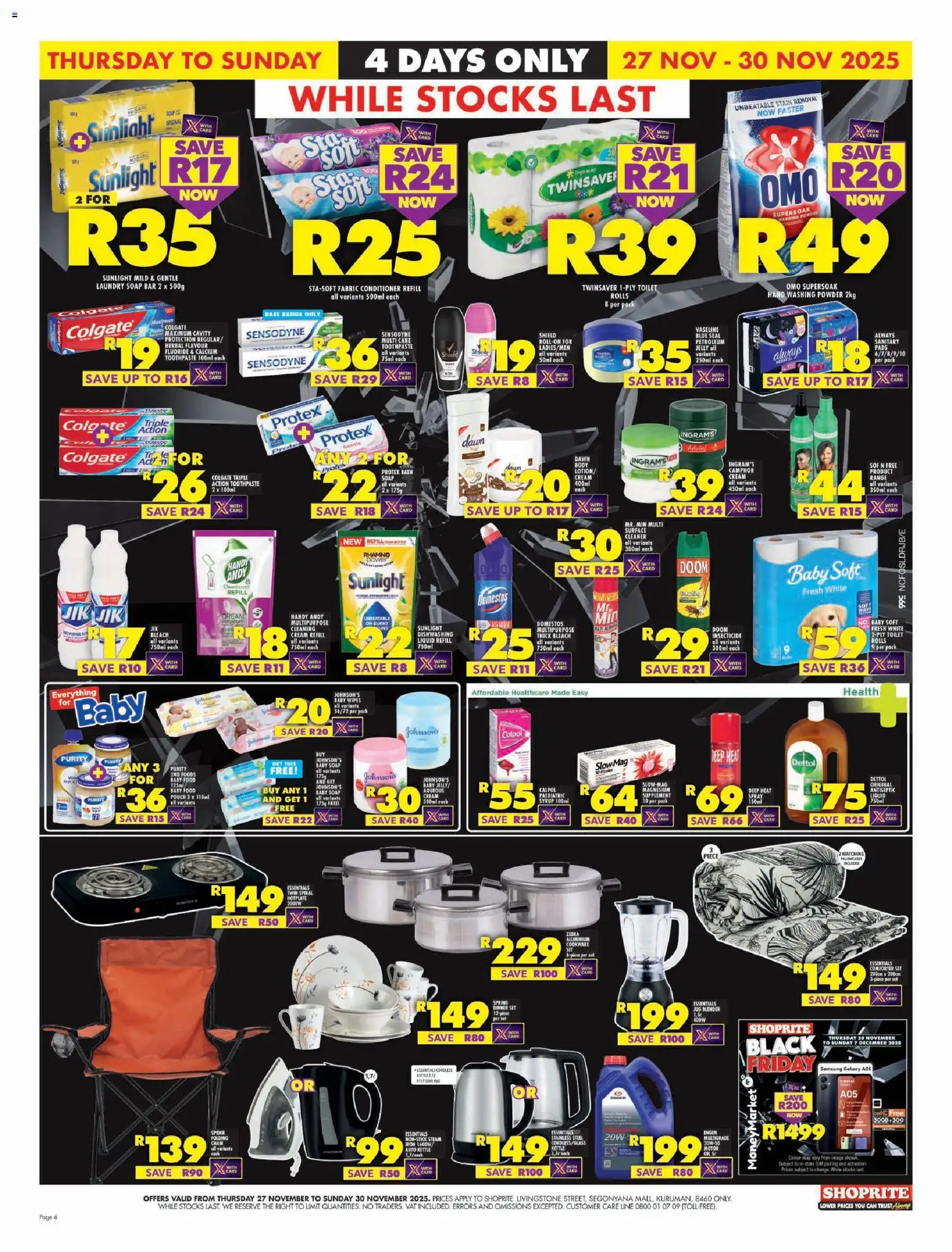New Shoprite catalogue – valid from 27.11.2025 | Page: 4 | Products: Toilet, Bath, Powder, Toothpaste