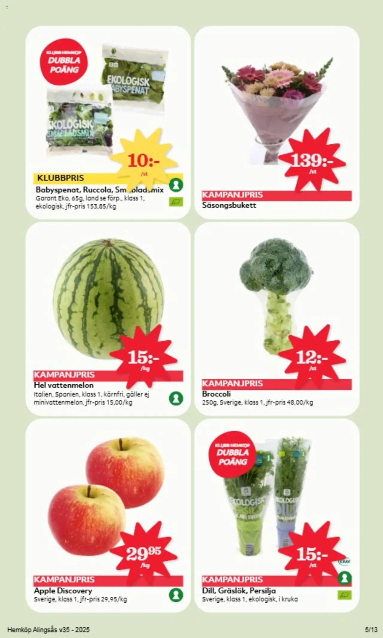 Hemköp reklamblad aktuell från 25.08.2025 | Sida: 5 | Produkter: Kruka, Vattenmelon, Broccoli, Persilja