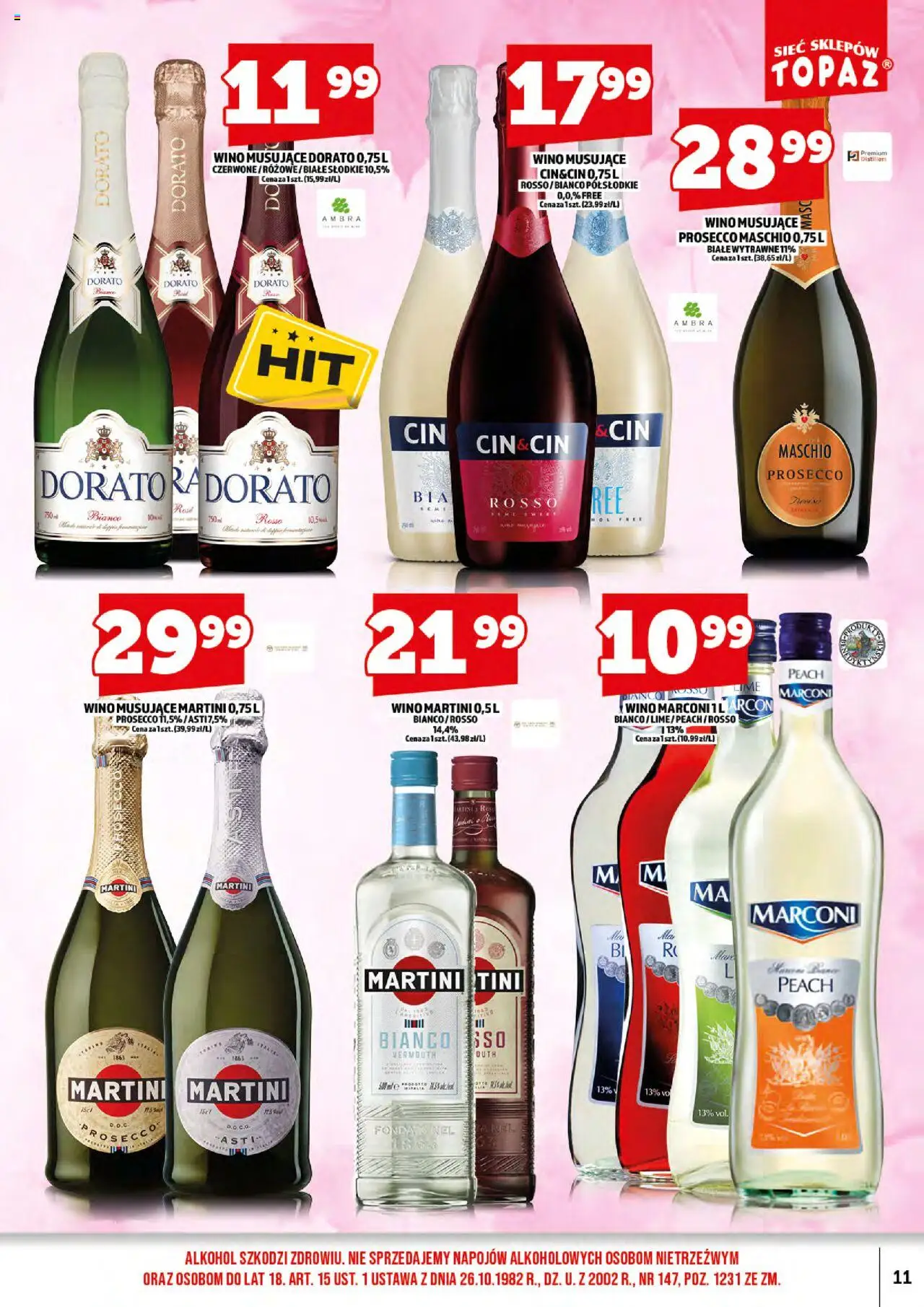 Topaz Gazetka alkoholowa od 01.10.2025 | Strona: 13 | Produkty: Martini, Wino, Alkohol, Prosecco