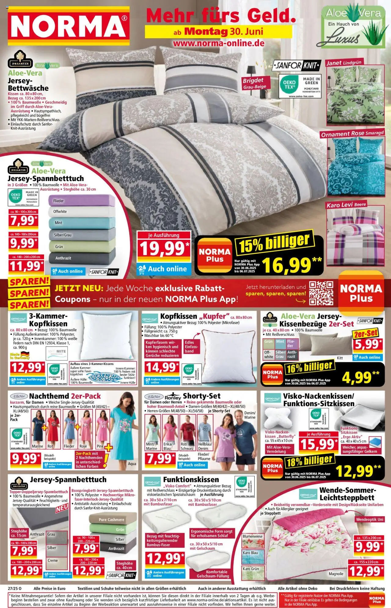 Norma Prospekt 	 - gültig ab dem 30.06.2025 | Seite: 1 | Produkte: Hülle, Kissen, Bettwäsche, Kopfkissen