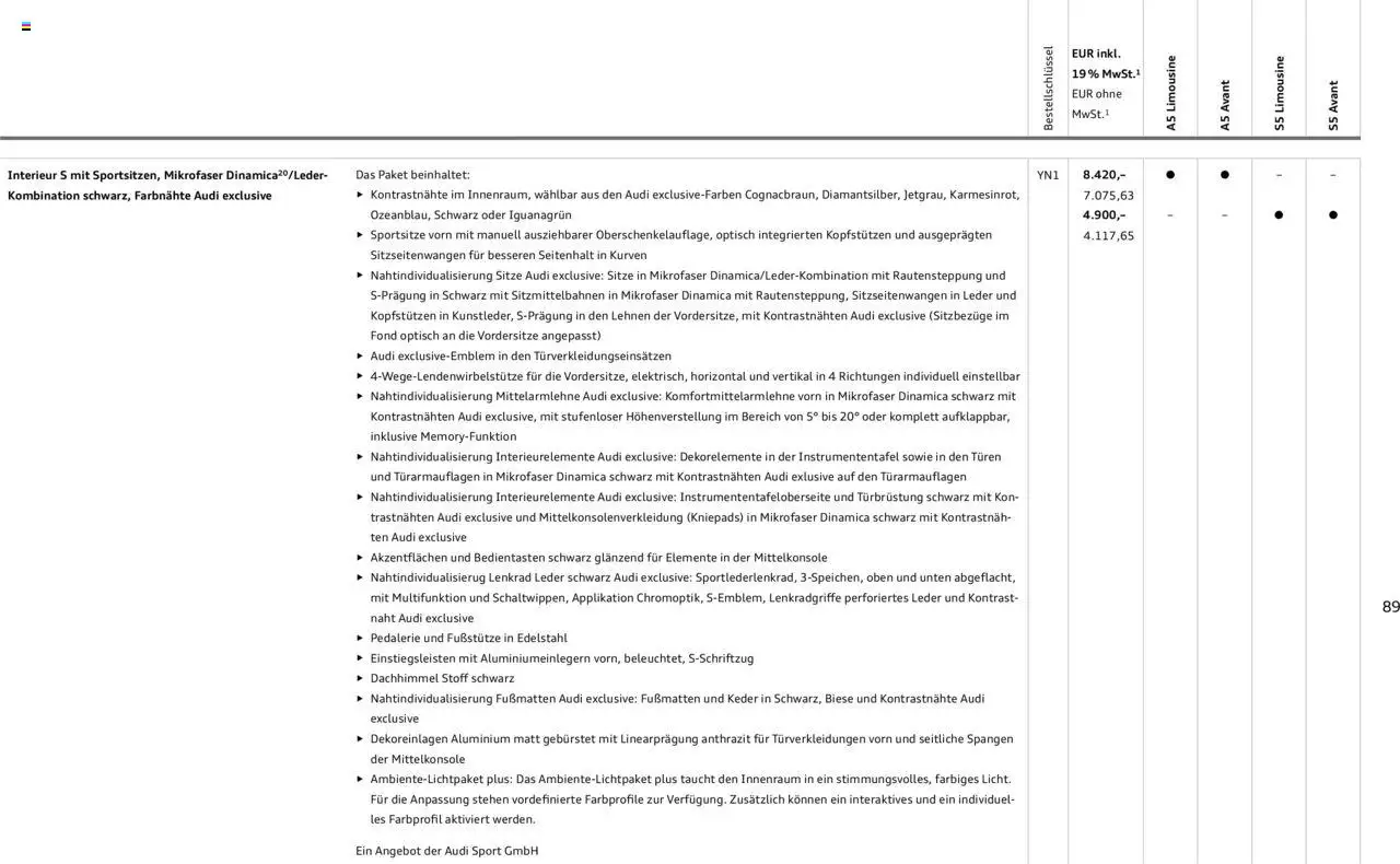 Audi A5 – gültig ab 09.01.2025 | Seite: 89