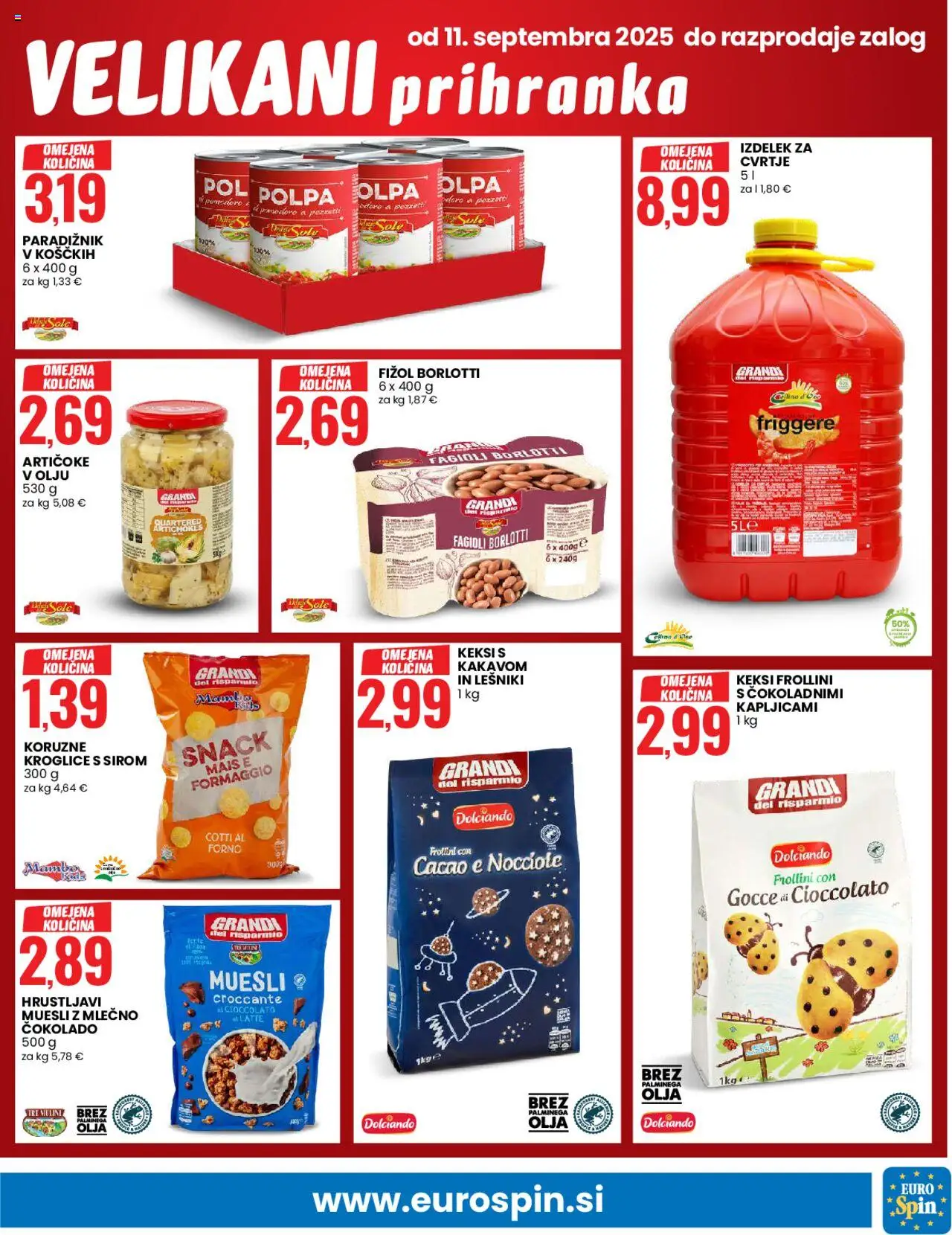 Novi Eurospin katalog ponudbe – veljaven od 11.09.2025 | Stran: 3 | Izdelki: Keksi, Muesli, Paradiznik