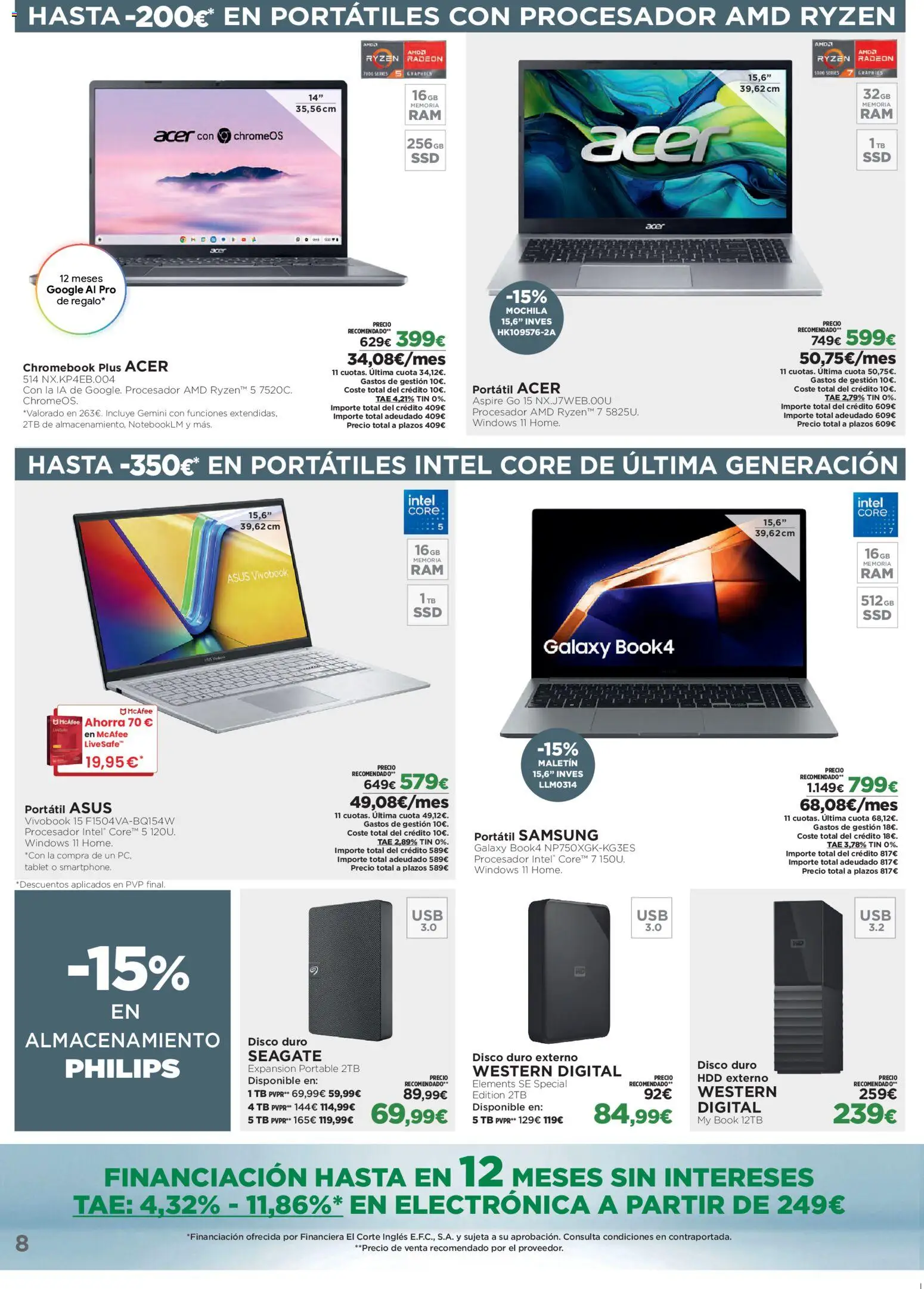 El Corte Inglés ofertas │ válido desde el 27.10.2025 | Página: 8 | Productos: Mochila, Té, Tablet, Disco