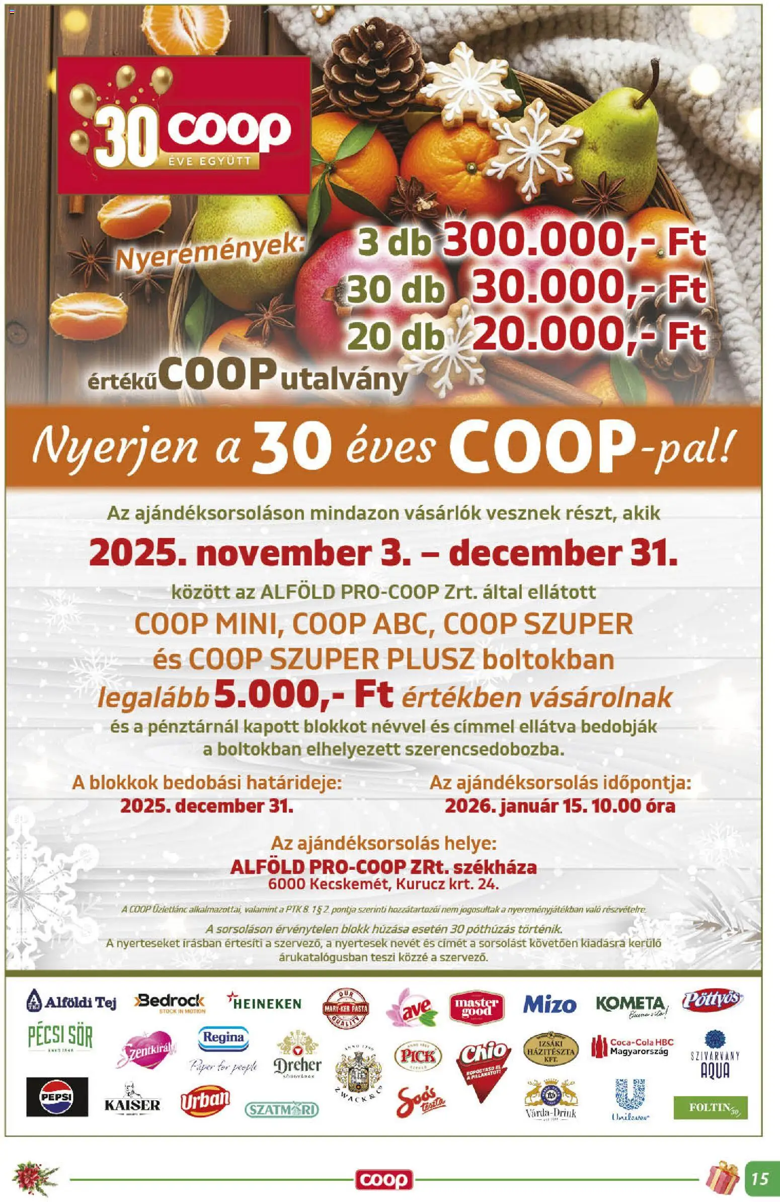 COOP akciós ujság - amely érvényes a következő dátumtól: 18.12.2025 | Oldal: 15 | Termékek: Kiseli krastavci, Pepsi, Pick, Óra