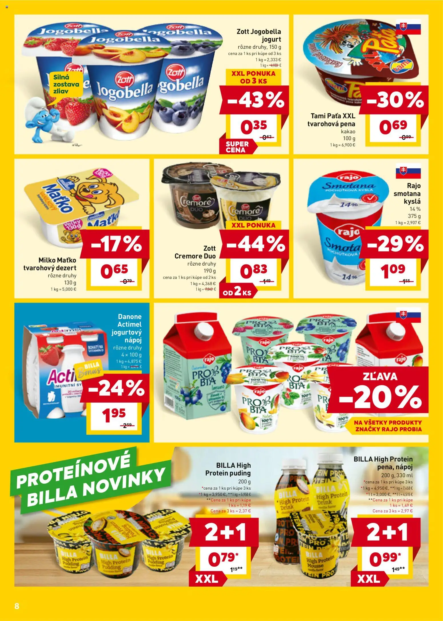 Nové Billa akcie – leták je platný od 19.11.2025 | Strana: 8 | Produkty: Jogurt, Protein, Puding, Actimel