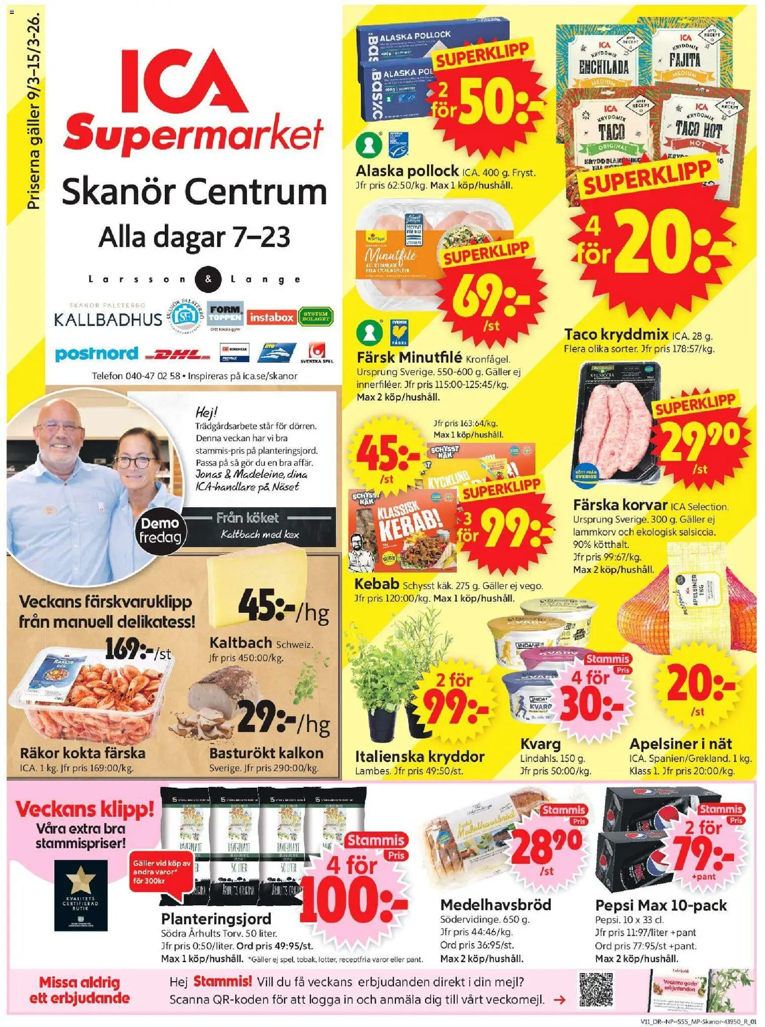ICA Supermarket reklamblad aktuell från 09.03.2026 | Sida: 1 | Produkter: Pepsi, Apelsiner, Spel, Kvarg