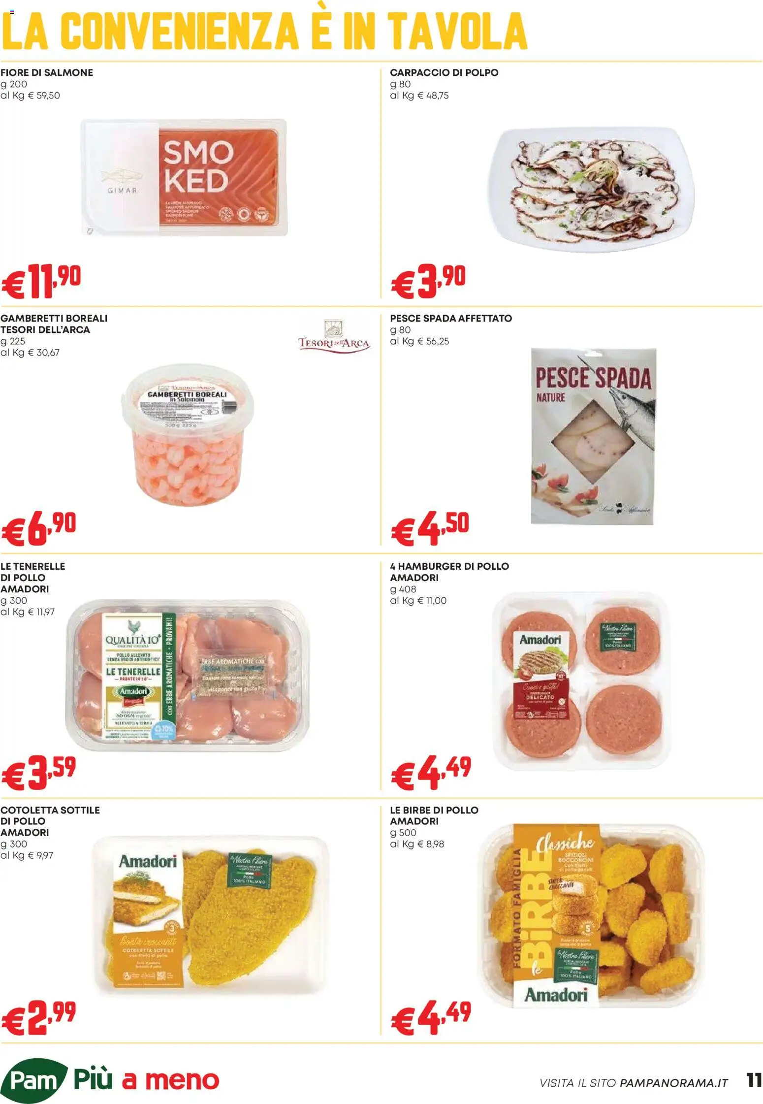 Volantino PAM del 15.01.2026 | Pagina: 11 | Prodotti: Pollo, Salmone, Hamburger, Gamberetti