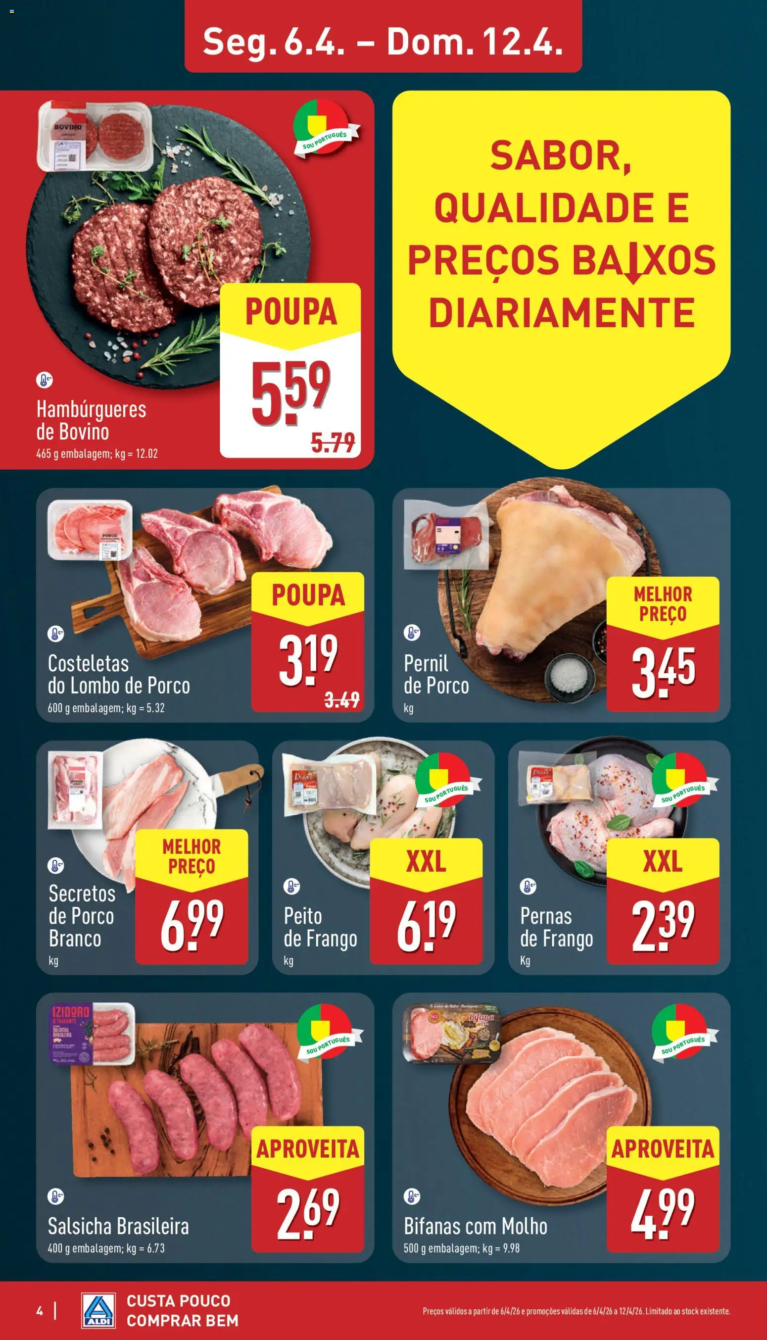 Aldi folheto │ válido de 06.04.2026 | Página: 4 | Produtos: Frango, Pernil, Salsicha, Lombo