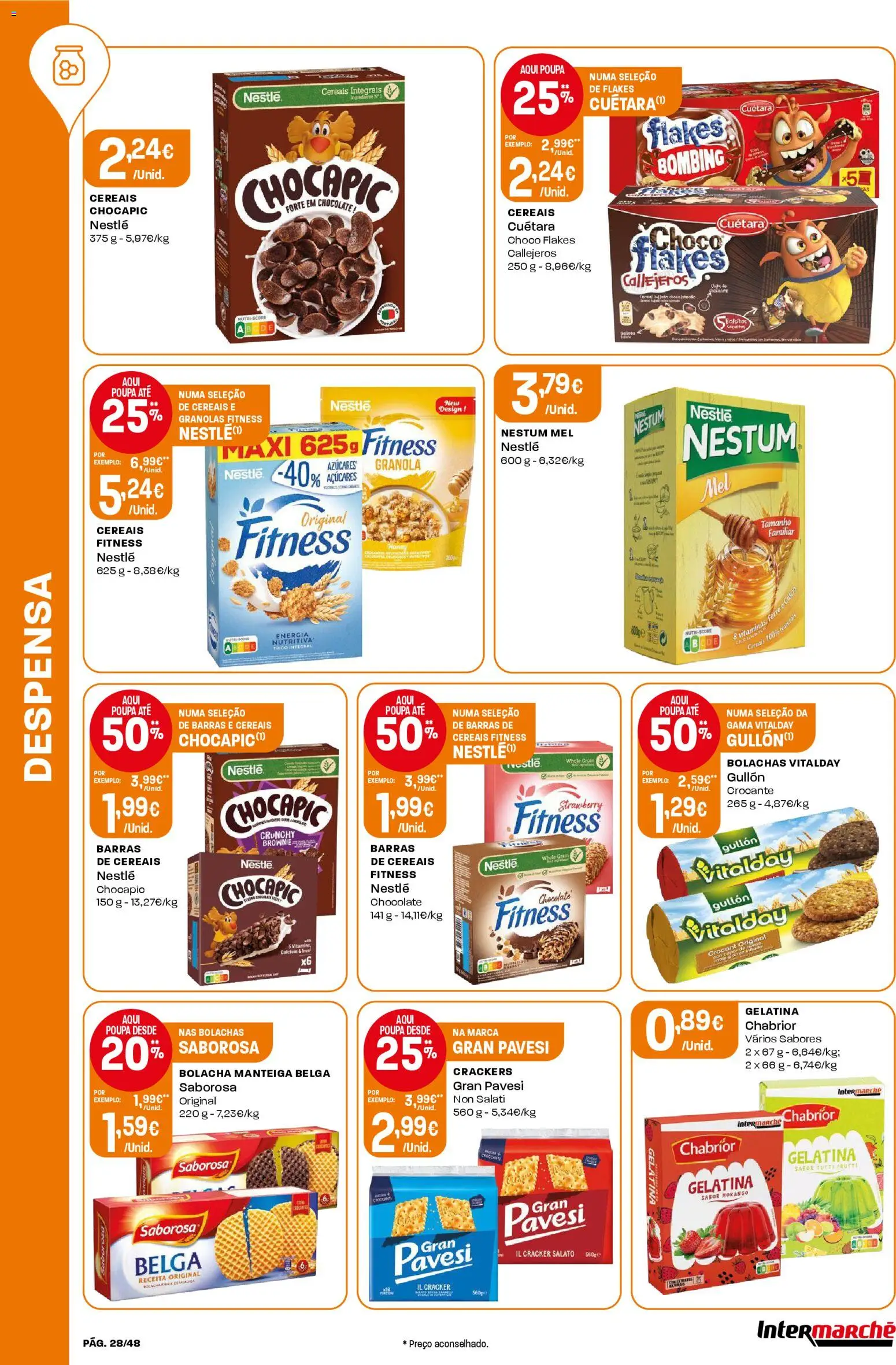 Intermarché folheto │ válido de 08.01.2026 | Página: 28 | Produtos: Bolachas, Manteiga, Chocolate, Cereais