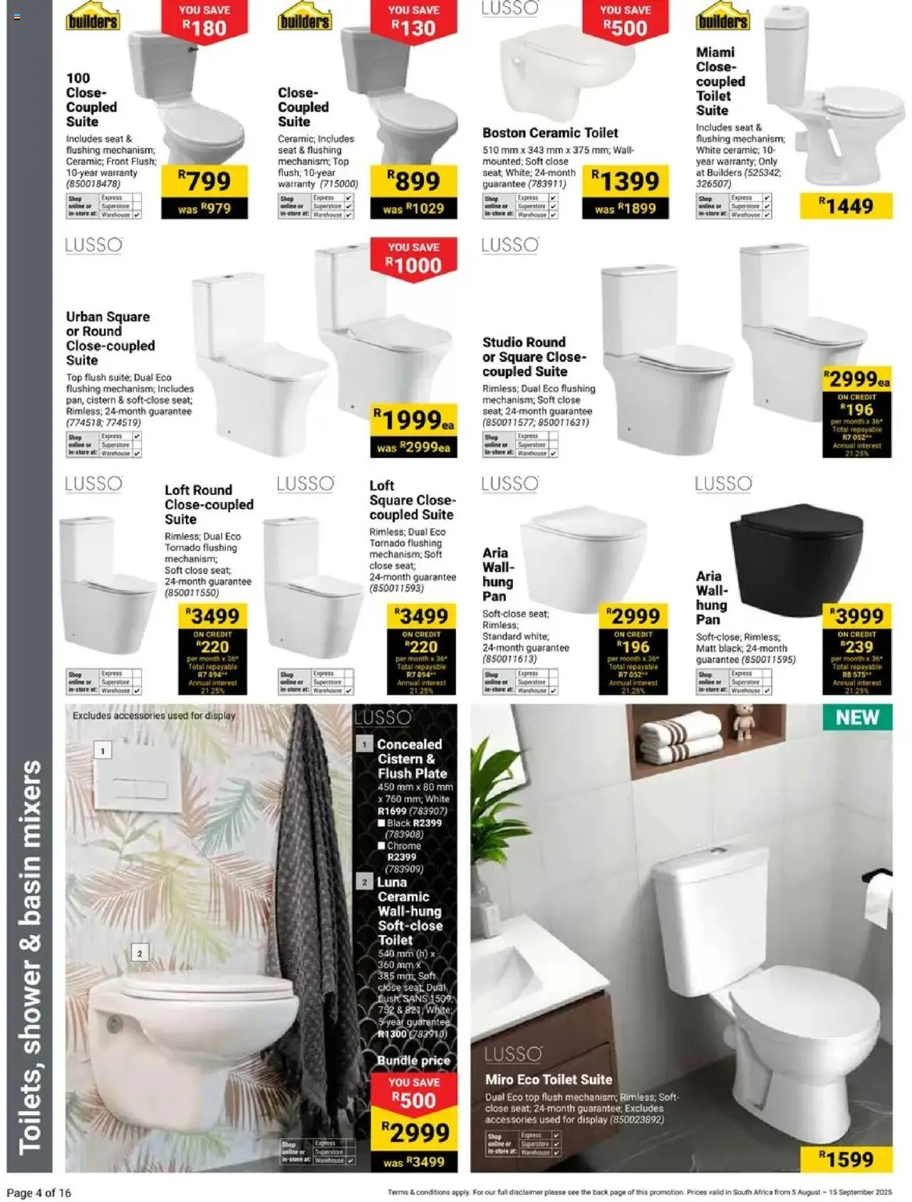 Builders - Your Bathroom Reimagined │ valid from 05.08.2025 | Page: 4 | Products: Toilet, Shower, Cistern, Basin