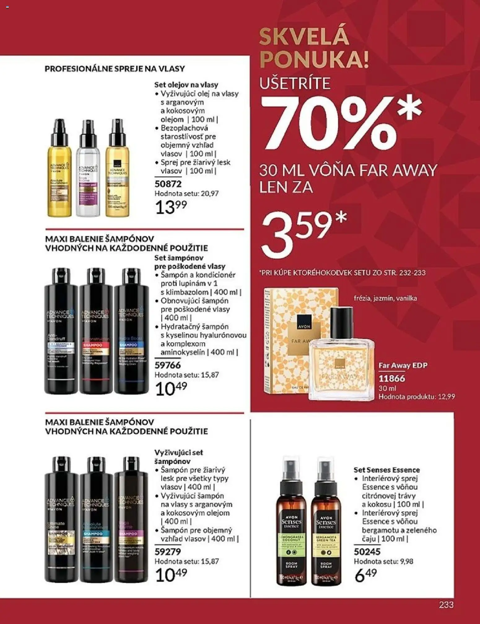 Nové Avon akcie – leták je platný od 01.12.2025 | Strana: 233 | Produkty: Olej, Šampón, Kondicionér, Olej na vlasy