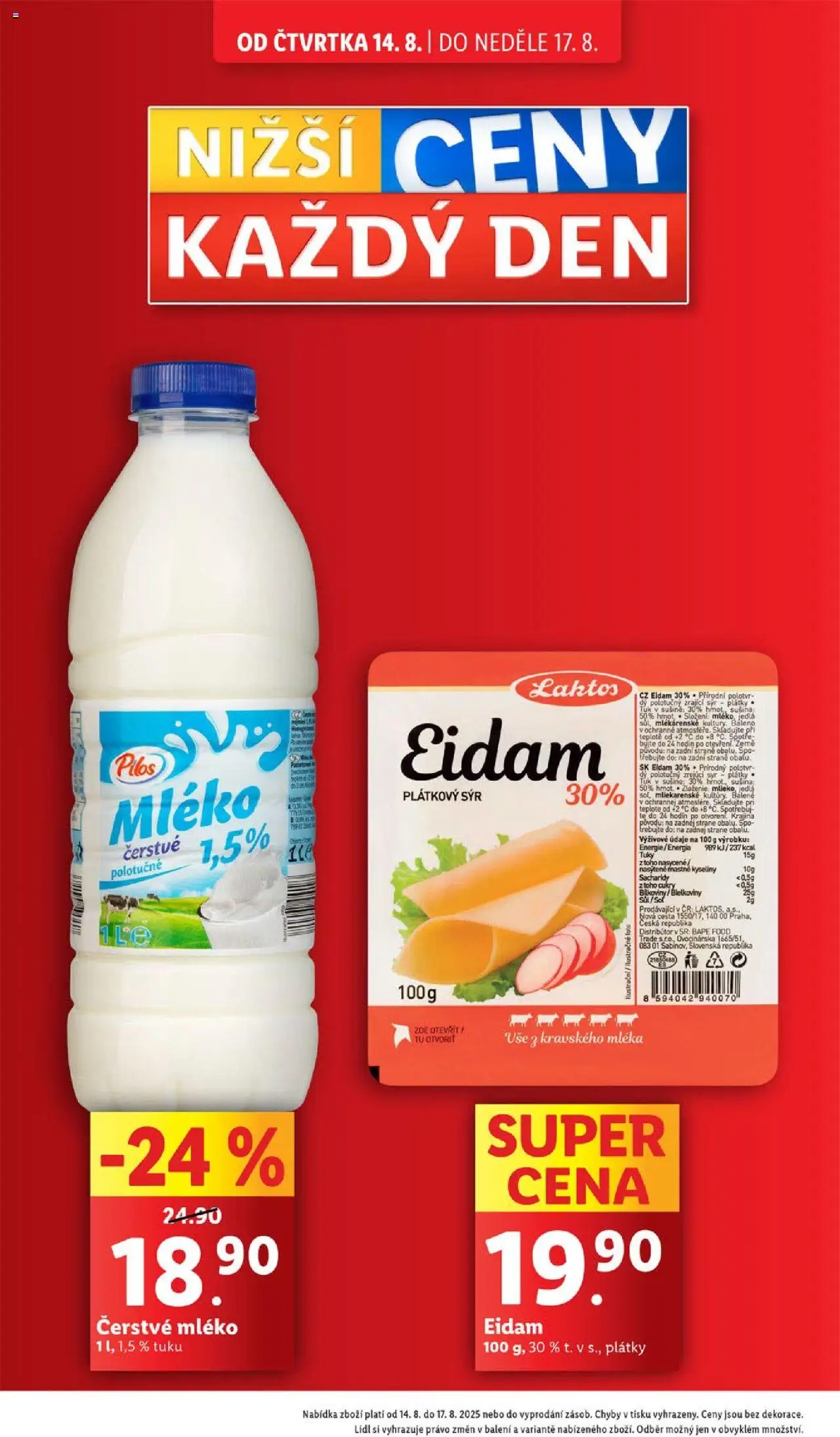 Lidl leták od 14.08.2025 | Strana: 4 | Produkty: Sýr, Plátkový sýr, Zrající sýr, Eidam