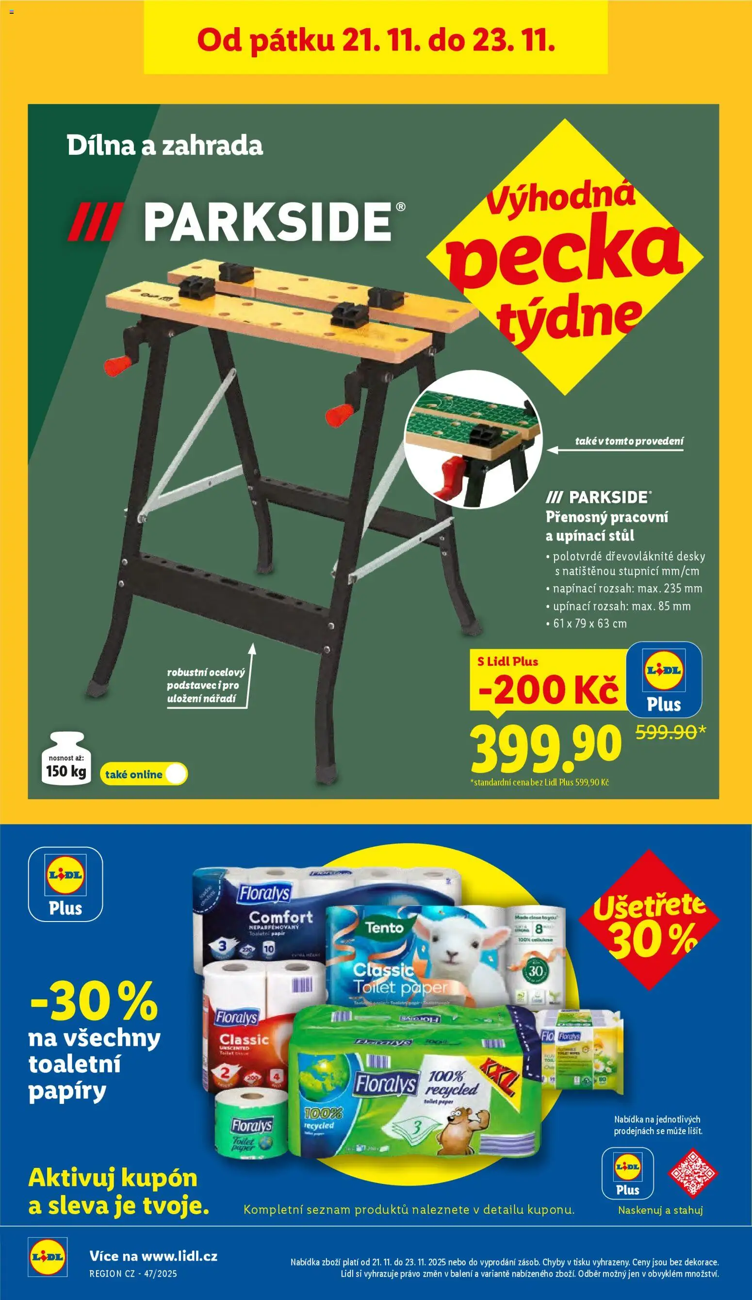 Lidl Black Friday od 20.11.2025 | Strana: 62 | Produkty: Parkside, Zahrada, Toaletní papír, Stůl