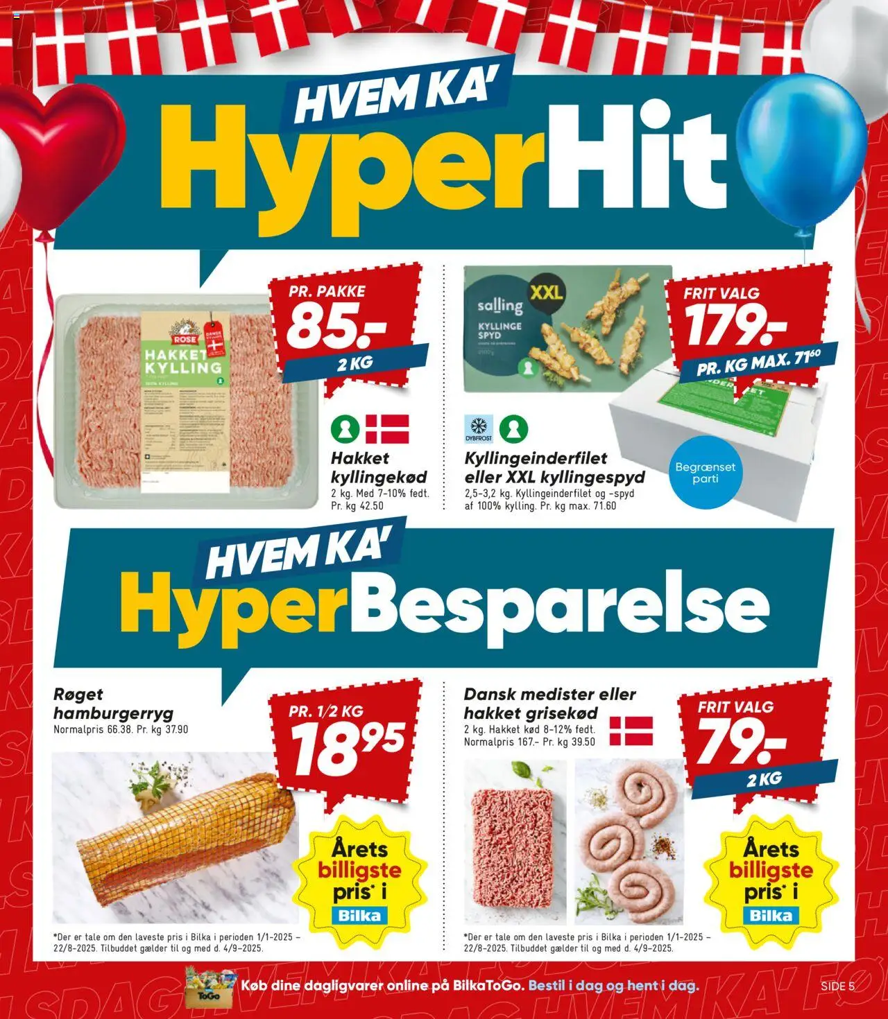 Bilka Tilbudsavis gyldig fra 22.08.2025 | Side: 5 | Produkter: Kyllingekød, Hakket kød, Hamburgerryg