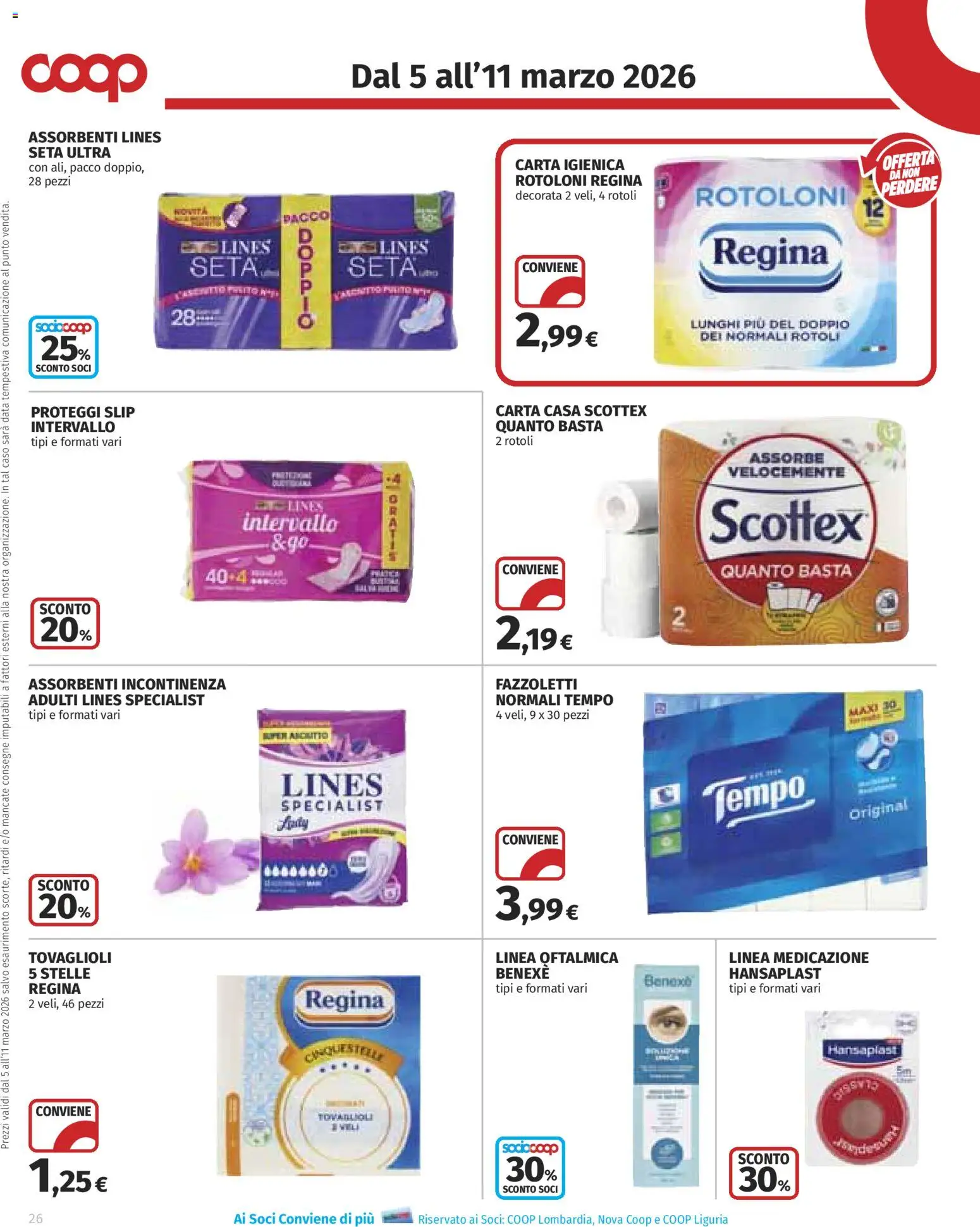 Volantino COOP del 05.03.2026 | Pagina: 26 | Prodotti: Carta igienica, Proteggi slip, Slip, Data