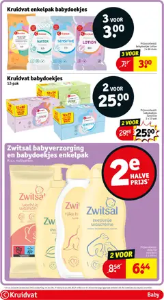 Kruidvat Water babydoekjes, Baby wipes with water, 62 pieces - Voorbeeld van een folder van Kruidvat, geldig van 19.01.2026 | Pagina: 80 | Producten: Ostyalap, Geur, Shampoo, Crème