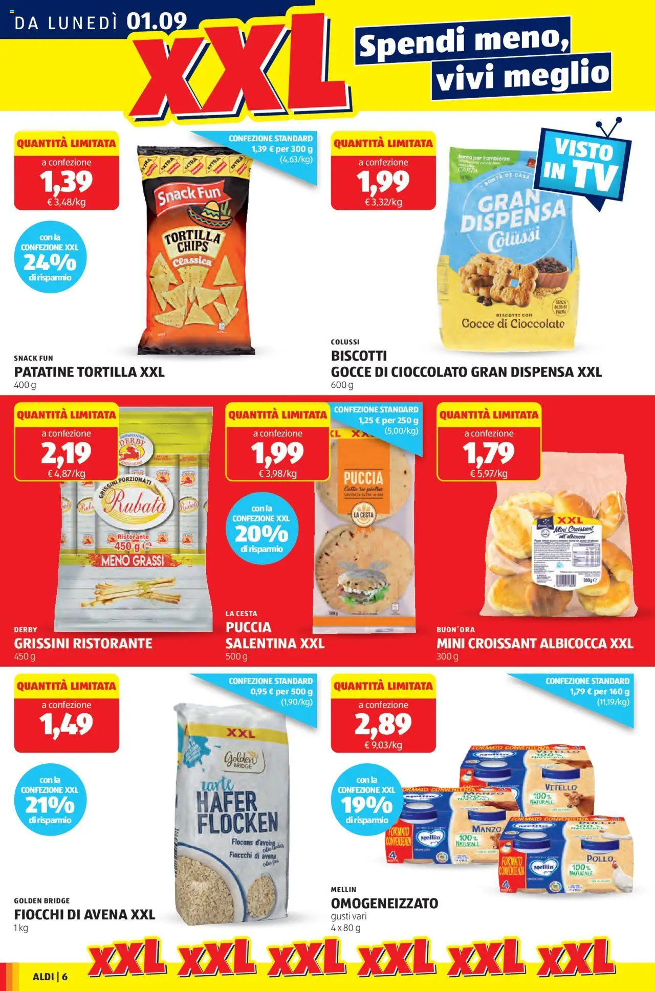 Volantino Aldi del 01.09.2025 | Pagina: 6 | Prodotti: Manzo, Patatine, Biscotti, Grissini