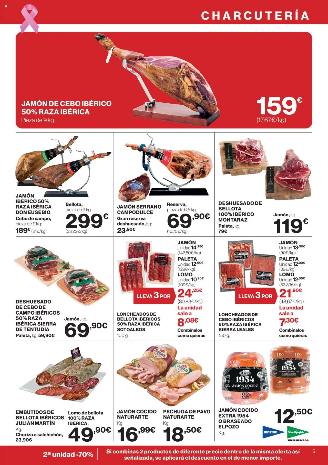 Hipercor catálogo │ válido desde el 09.10.2025 | Página: 5 | Productos: Jamón serrano, Jamón ibérico, Jamón cocido, Νυχτικό