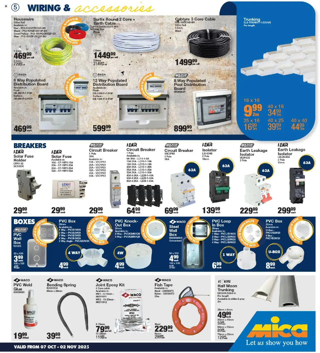 New MICA catalogue – valid from 07.10.2025 | Page: 5 | Products: Cable, Fish, Tape, Peach
