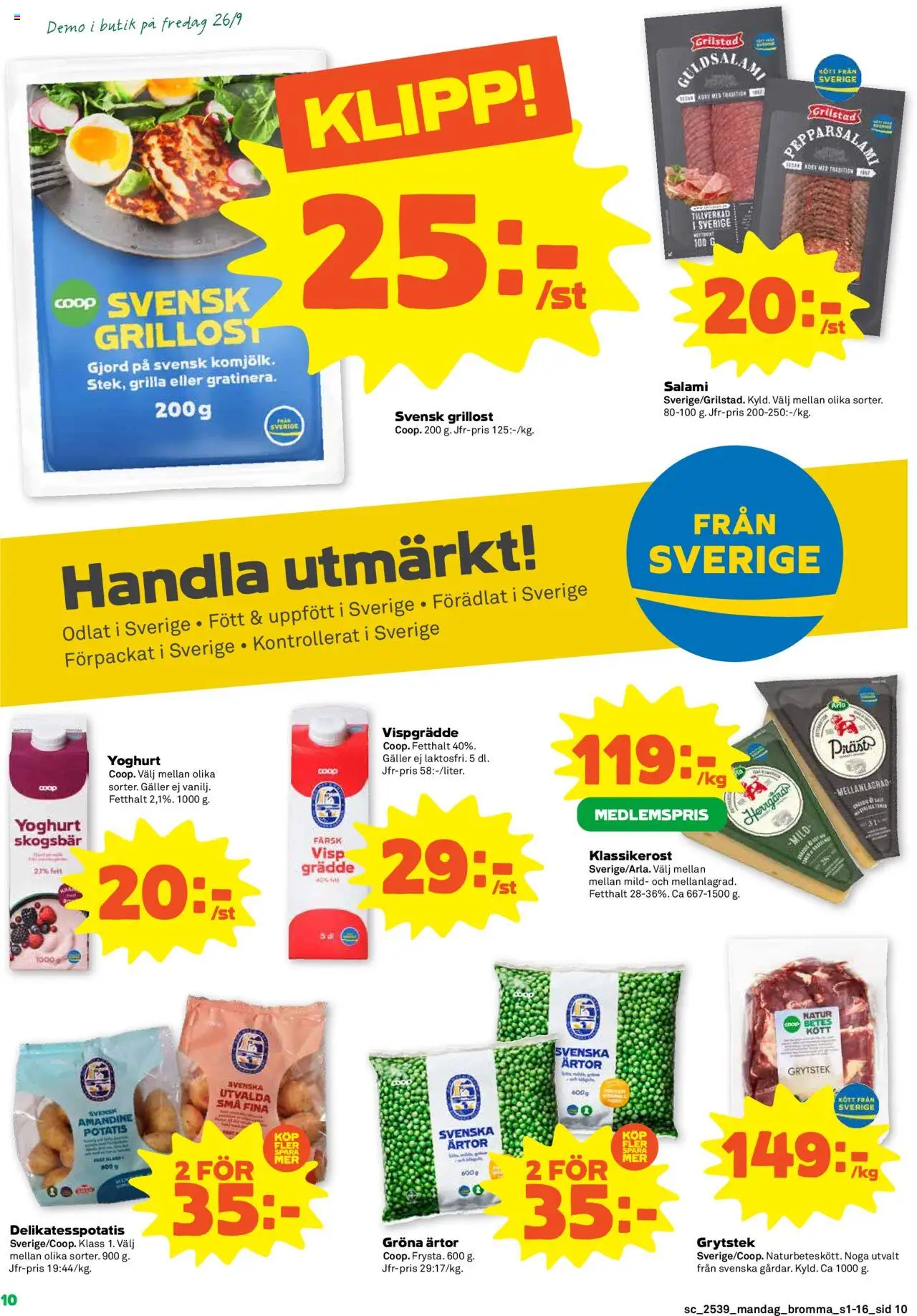 Stora Coop reklamblad aktuell från 22.09.2025 | Sida: 10 | Produkter: Yoghurt, Salami, Ärtor, Grädde
