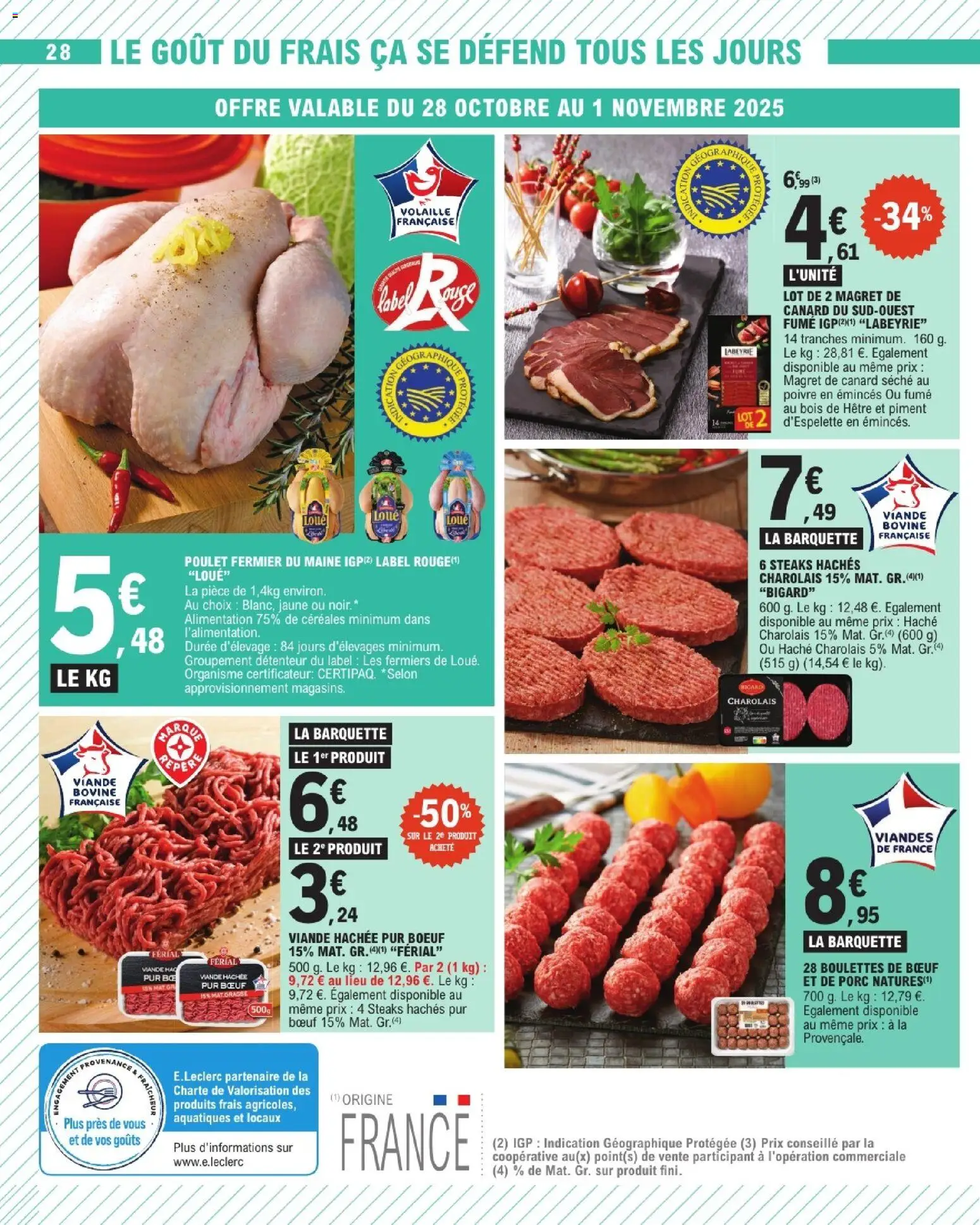{H1} | Page: 28 | Produits: Magret de canard, Viande hachée, Piment, Céréales