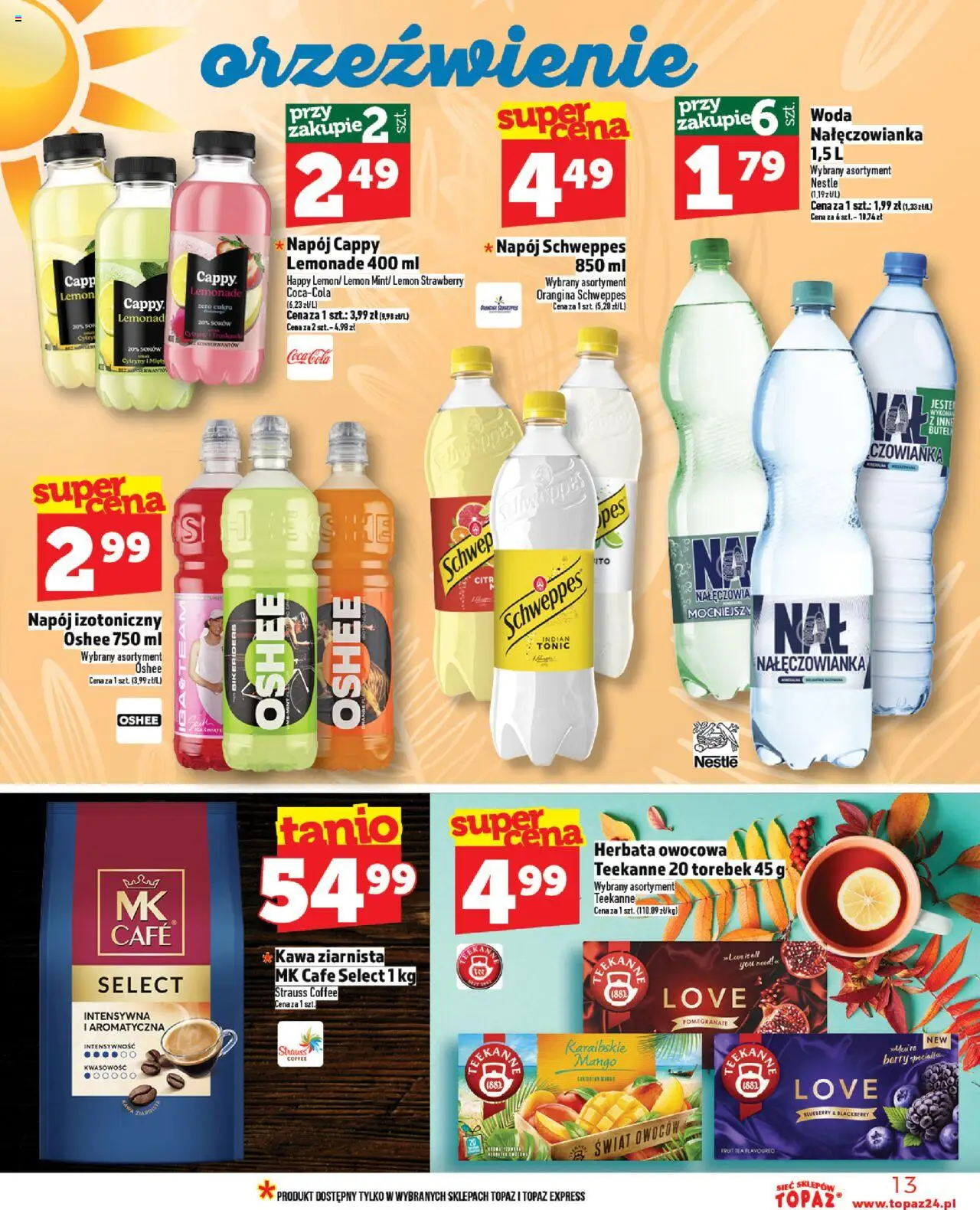 Topaz Gazetka - Ceny małe na stałe od 14.08.2025 | Strona: 13 | Produkty: Kawa ziarnista, Coca cola, Cytryny, Kawa