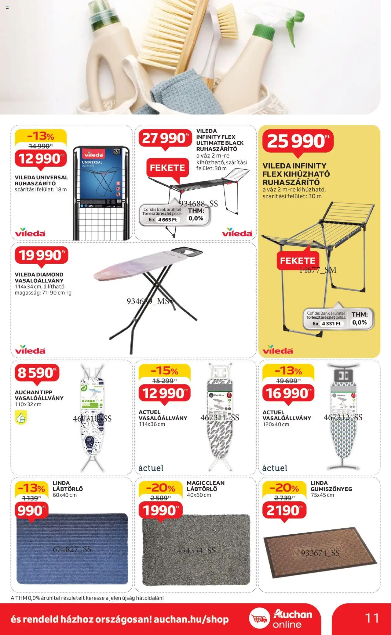 Auchan akciós ujság - amely érvényes a következő dátumtól: 05.06.2025 | Oldal: 11 | Termékek: Vasalóállvány, Lábtörlő, Ruhaszárító, Vileda