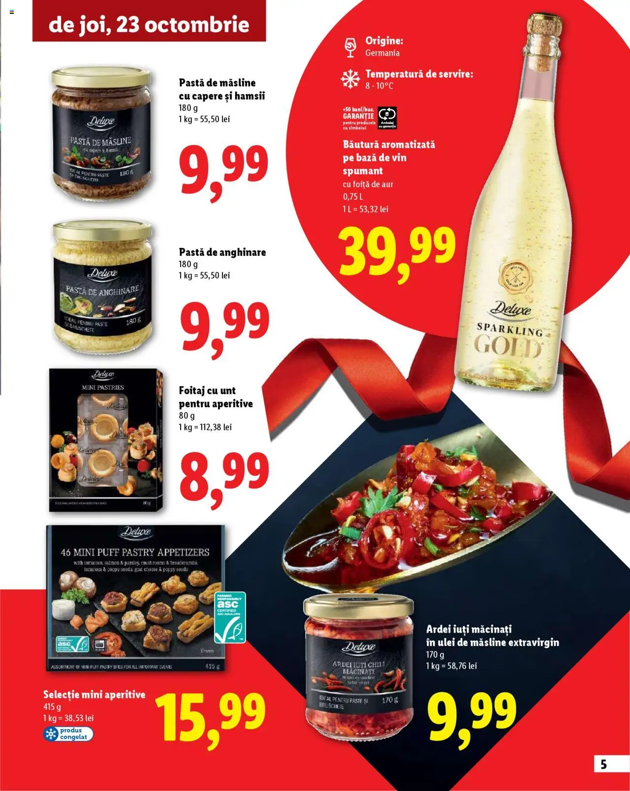Noul catalog Lidl – valabil de la 23.10.2025 | Pagină: 5 | Produse: Măsline, Ardei, Unt, Paste
