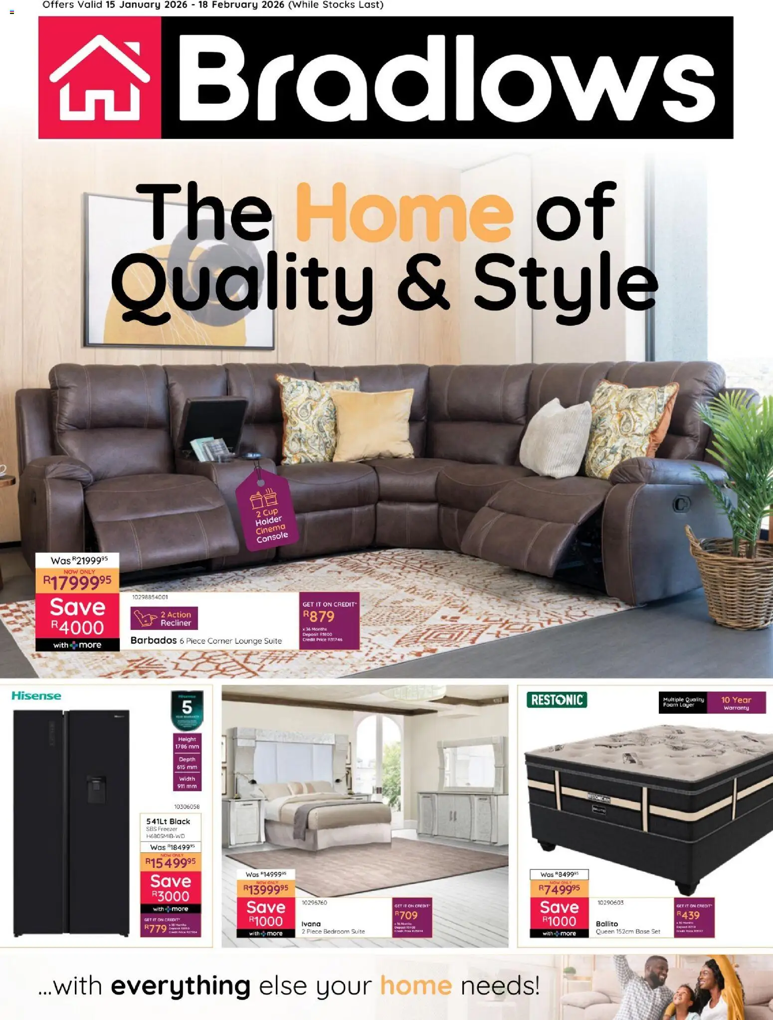 New Bradlows catalogue – valid from 15.01.2026 | Page: 1 | Products: Freezer, Lounge suite, Foam