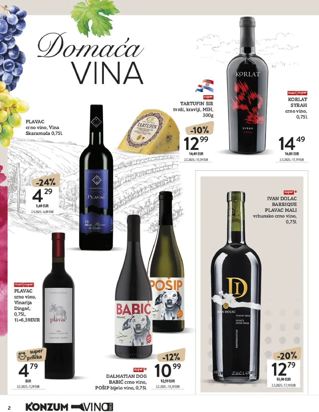 Konzum katalog | vrijedi od 13.10.2025 | Stranica: 2 | Proizvodi: Bijelo vino, Korlat, Sir, Vino