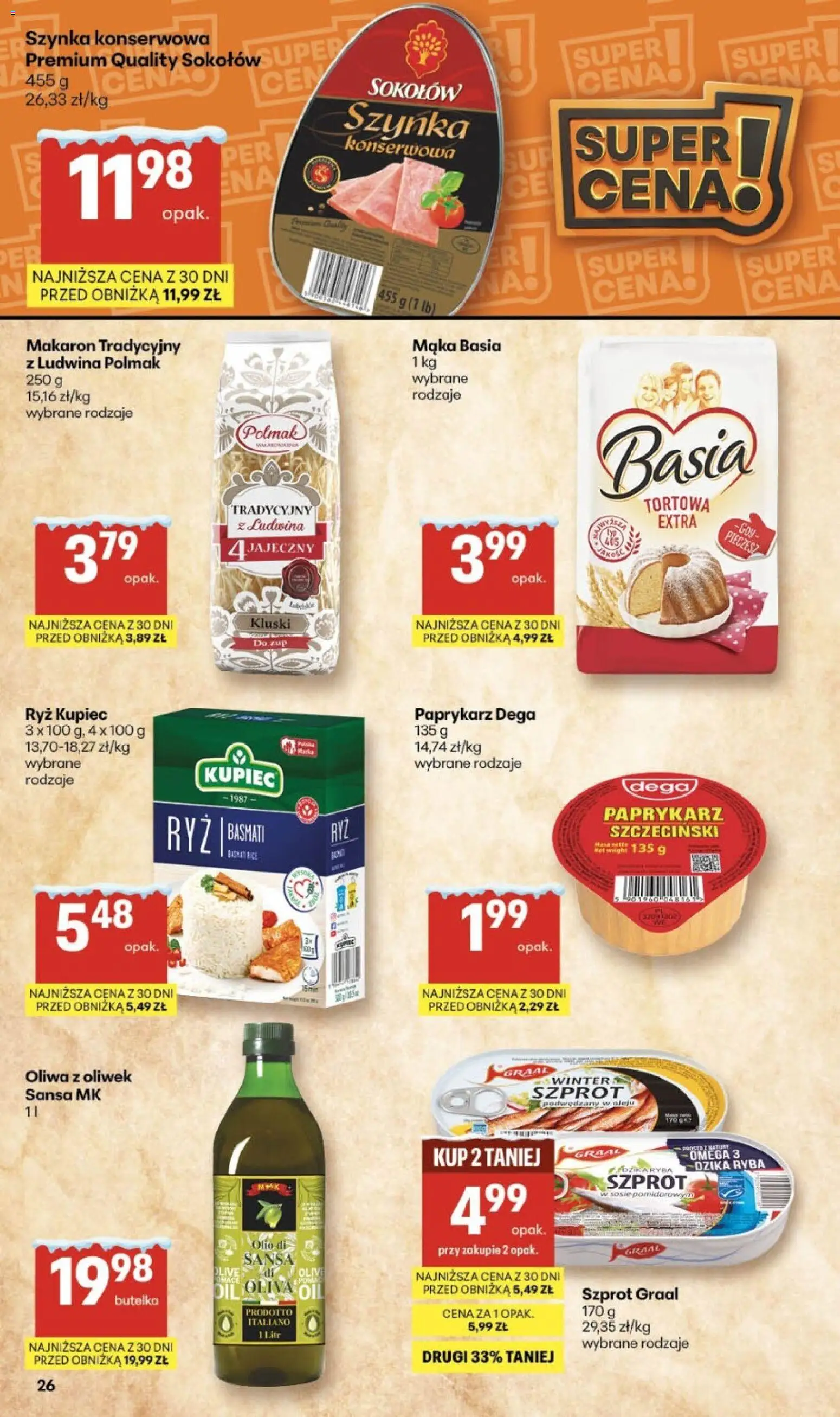 Delikatesy Centrum Gazetka od 15.01.2026 | Strona: 26 | Produkty: Oliwa z oliwek, Mąka basia, Paprykarz szczeciński, Makaron