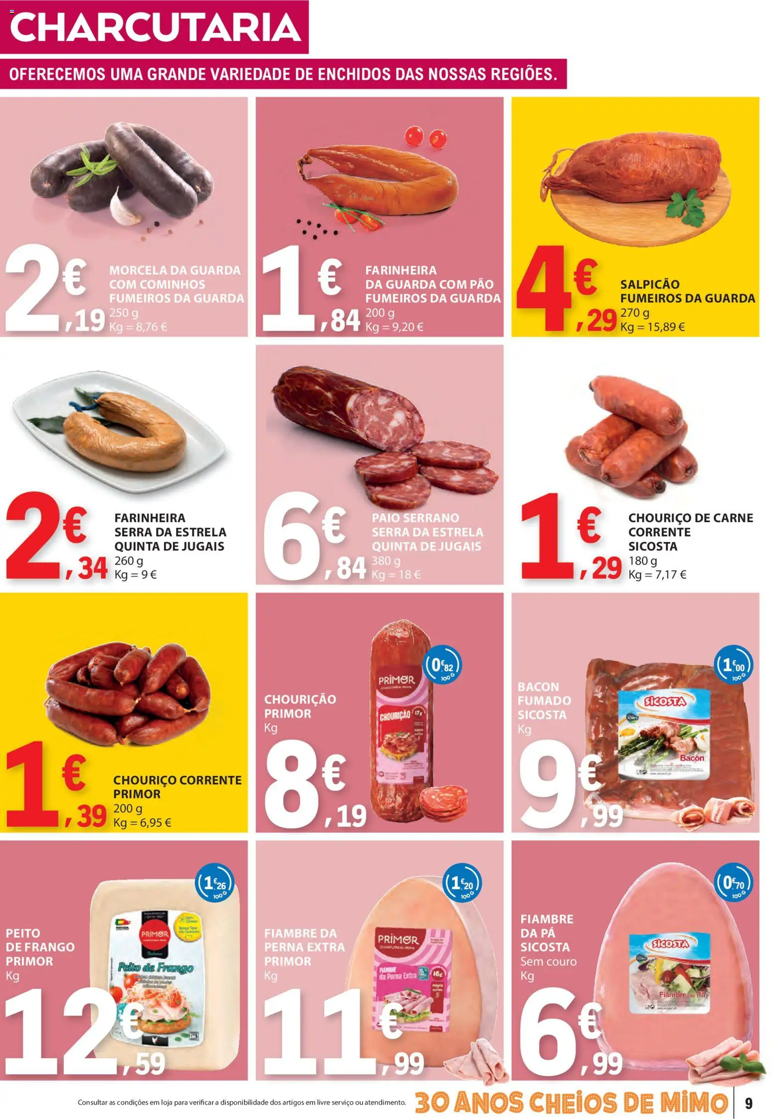 E.Leclerc folheto │ válido de 08.01.2026 | Página: 9 | Produtos: Bacon, Salpicão, Pão, Pá