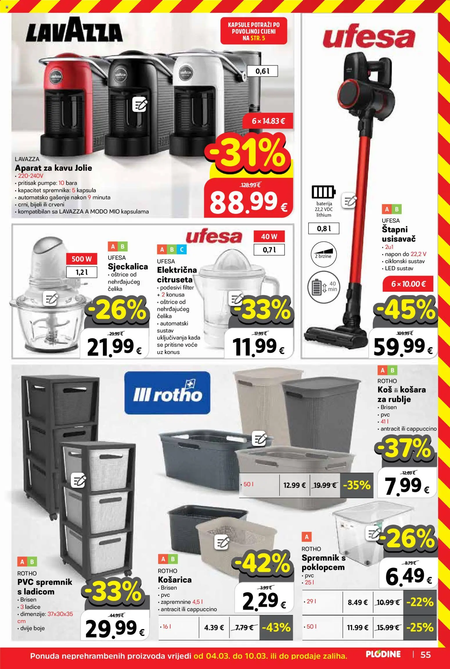 Plodine katalog | vrijedi od 04.03.2026 | Stranica: 55 | Proizvodi: Usisavač, Košara, Voće, Cappuccino