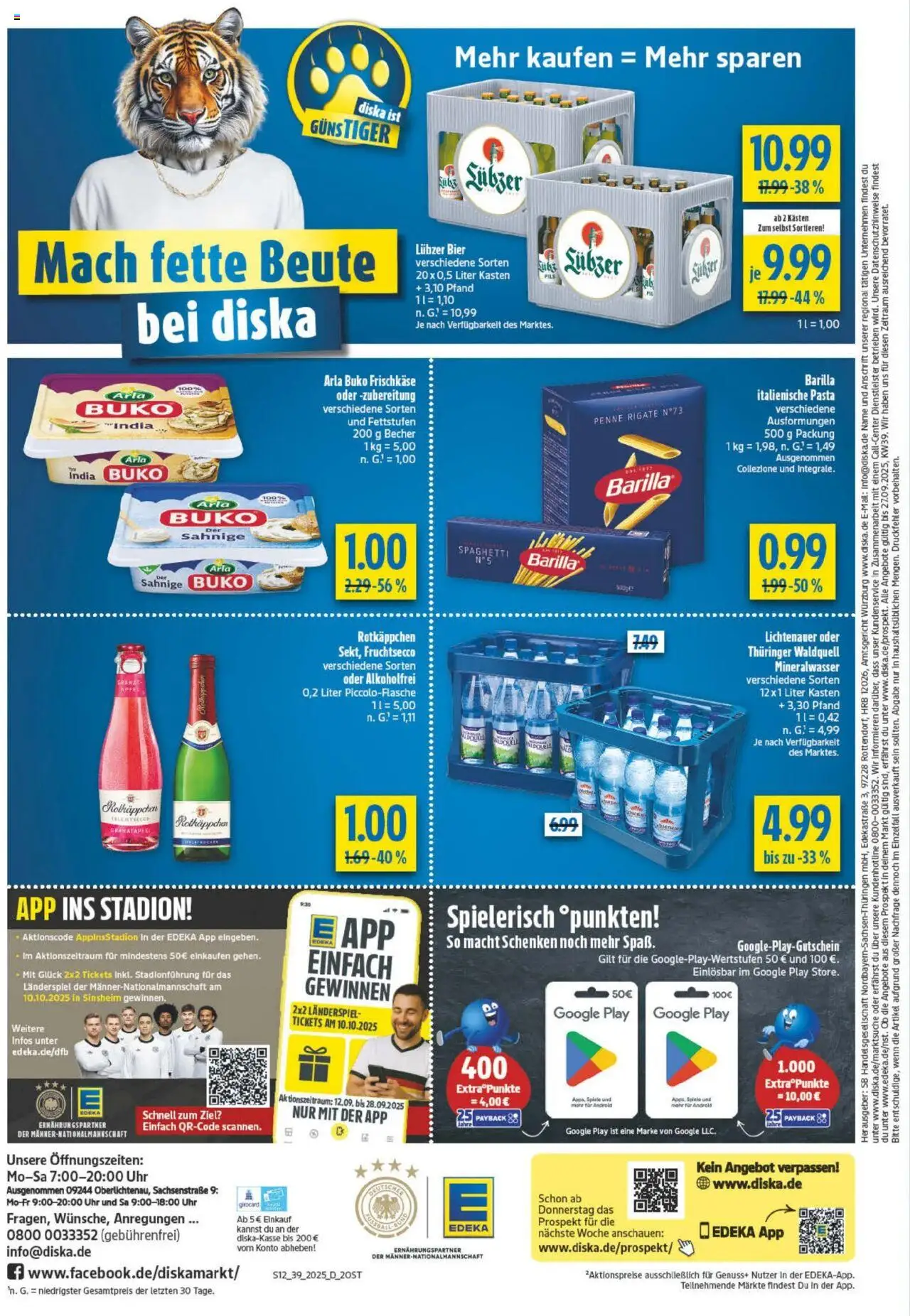 Diska - diska Angebote Sachsen-Thüringen KW39 – gültig ab 22.09.2025 | Seite: 12 | Produkte: Barilla, Arla buko, Rotkäppchen, Pasta