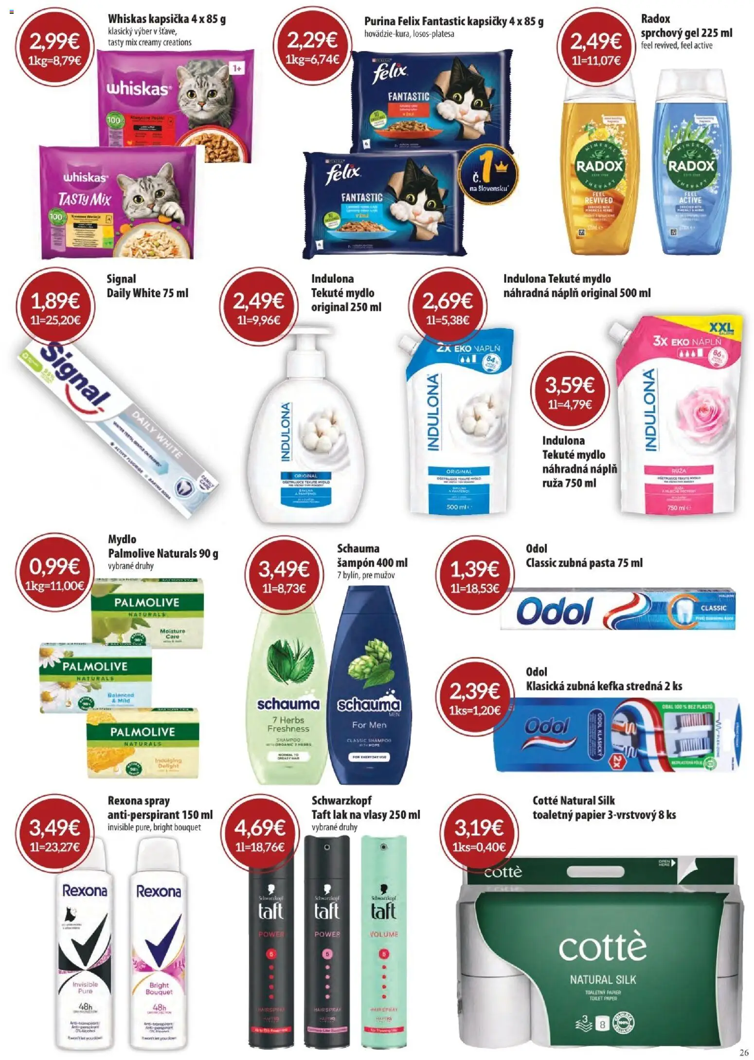 Nové CBA Komfos akcie – leták je platný od 07.05.2026 | Strana: 26 | Produkty: Zubná kefka, Mydlo, Indulona