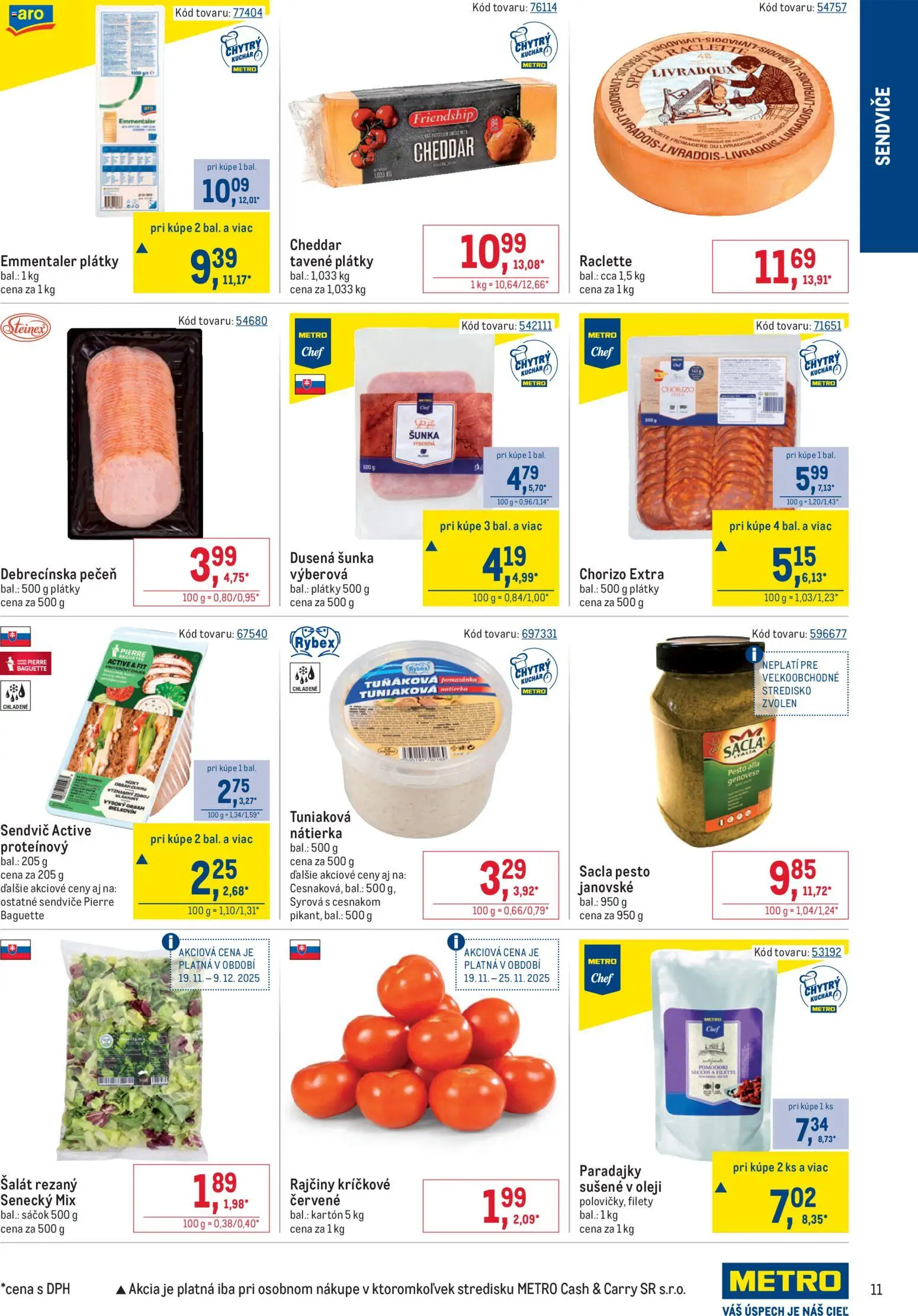 Nové Metro akcie – leták je platný od 19.11.2025 | Strana: 11 | Produkty: Šunka, Paradajky, Šalát, Sendvič