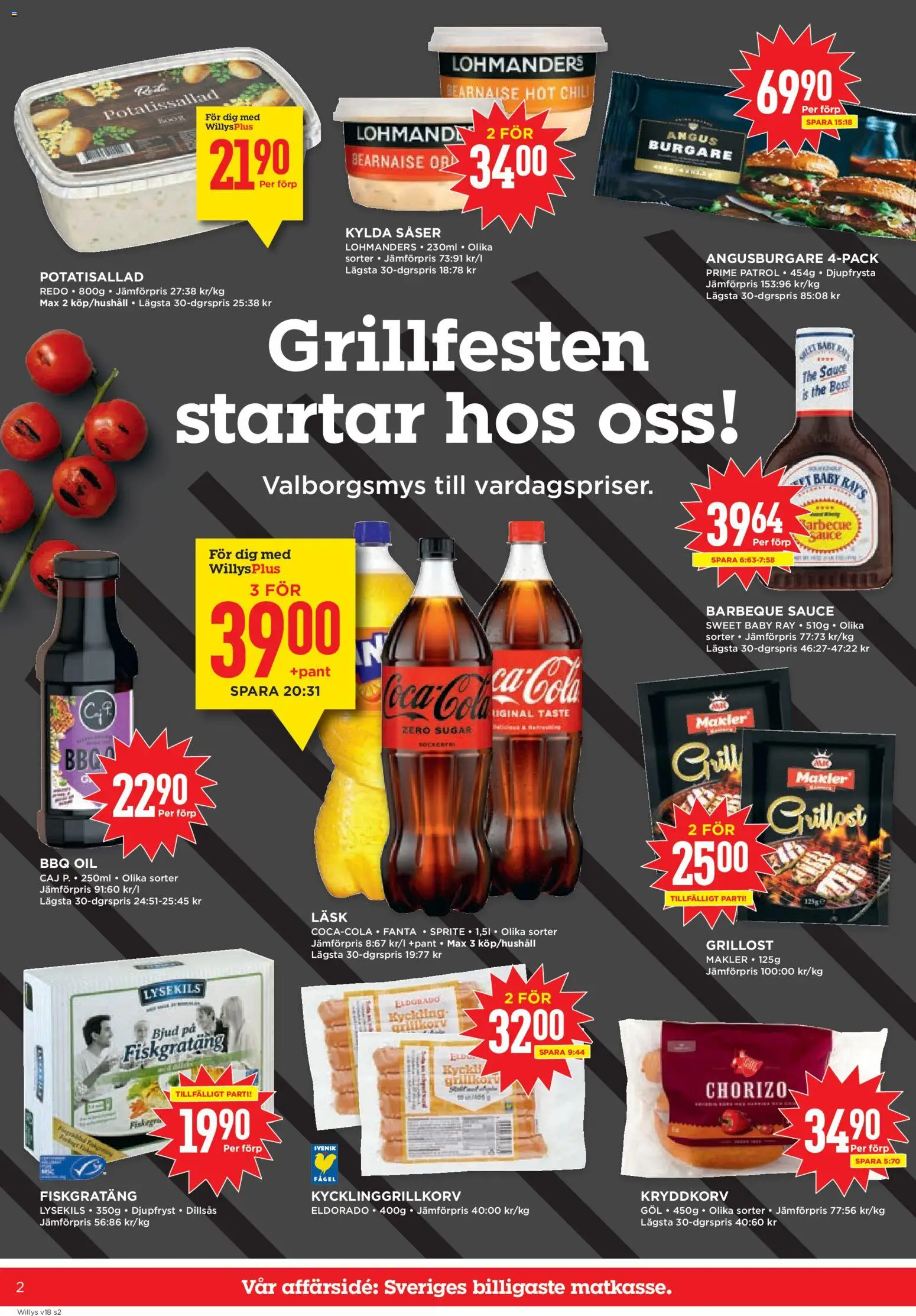 Willys reklamblad aktuell från 27.04.2026 | Sida: 2 | Produkter: Grillkorv, Fanta, Sprite, Chili