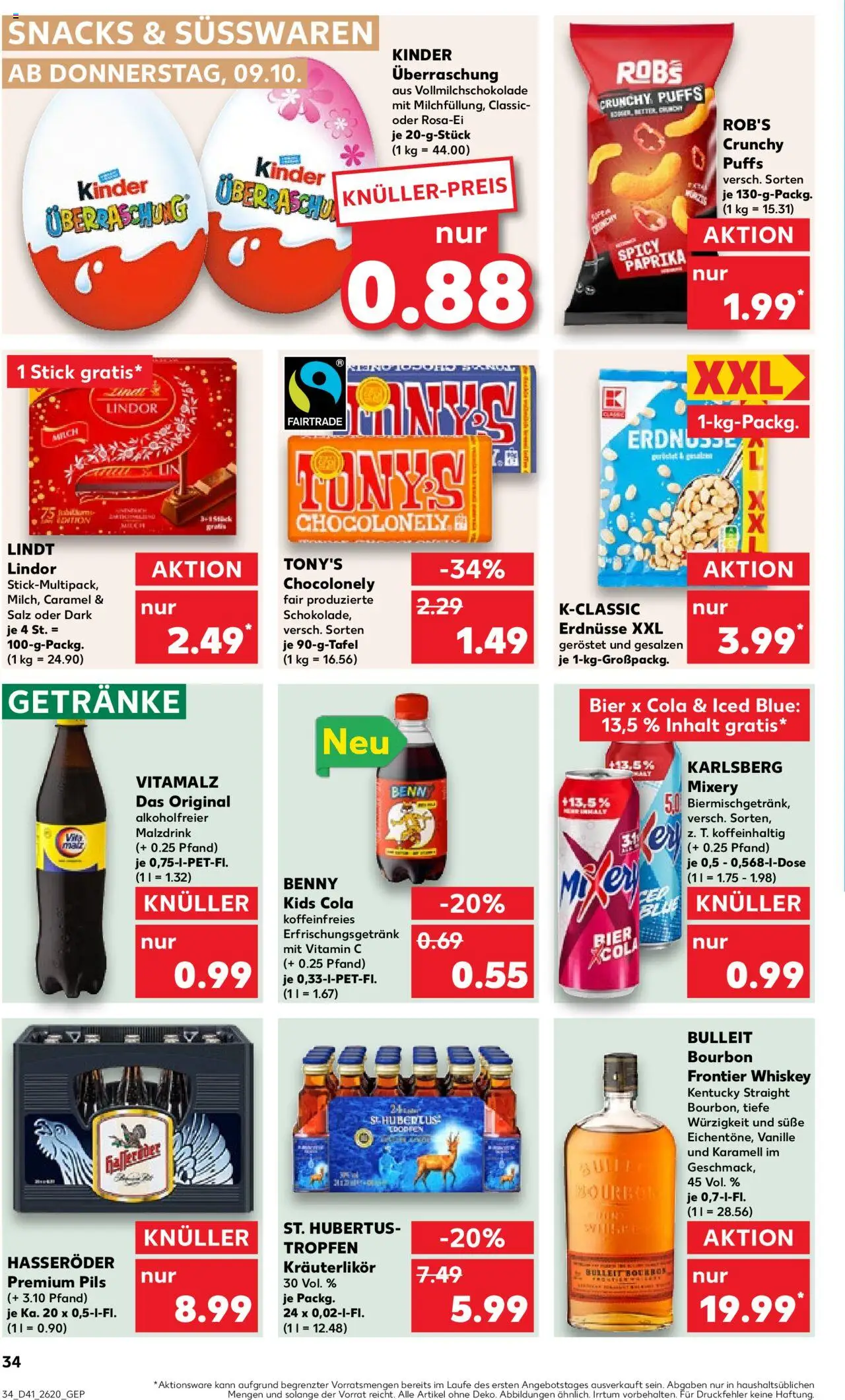 Kaufland prospekt Zeitz	 – gültig ab 09.10.2025 | Seite: 34 | Produkte: Erdnüsse, Hasseröder, Bourbon, Whiskey