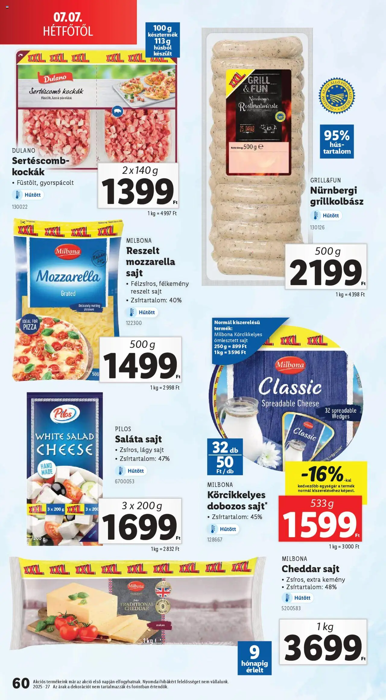 Lidl akciós ujság - amely érvényes a következő dátumtól: 03.07.2025 | Oldal: 60 | Termékek: Mozzarella, Grillkolbász, Sajt, Saláta