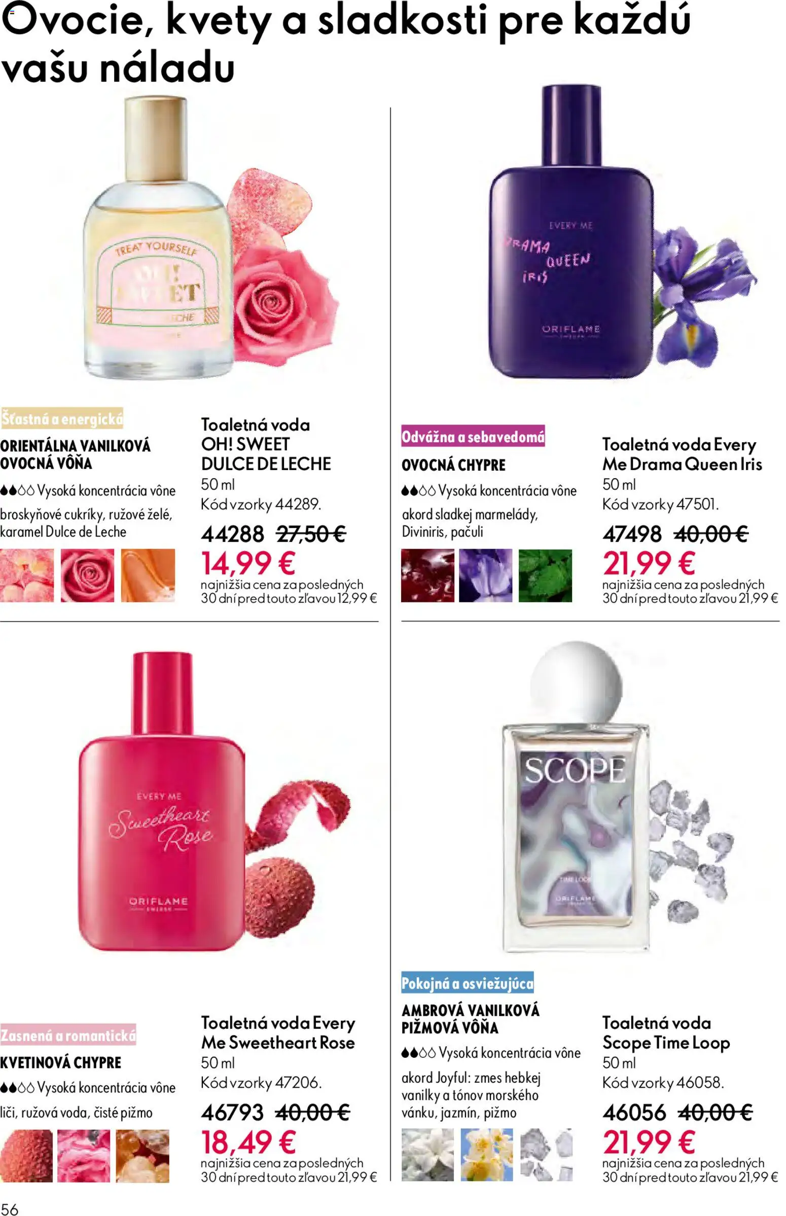 Nové Oriflame akcie – leták je platný od 06.05.2026 | Strana: 56 | Produkty: Toaletná voda, Voda, Kvety
