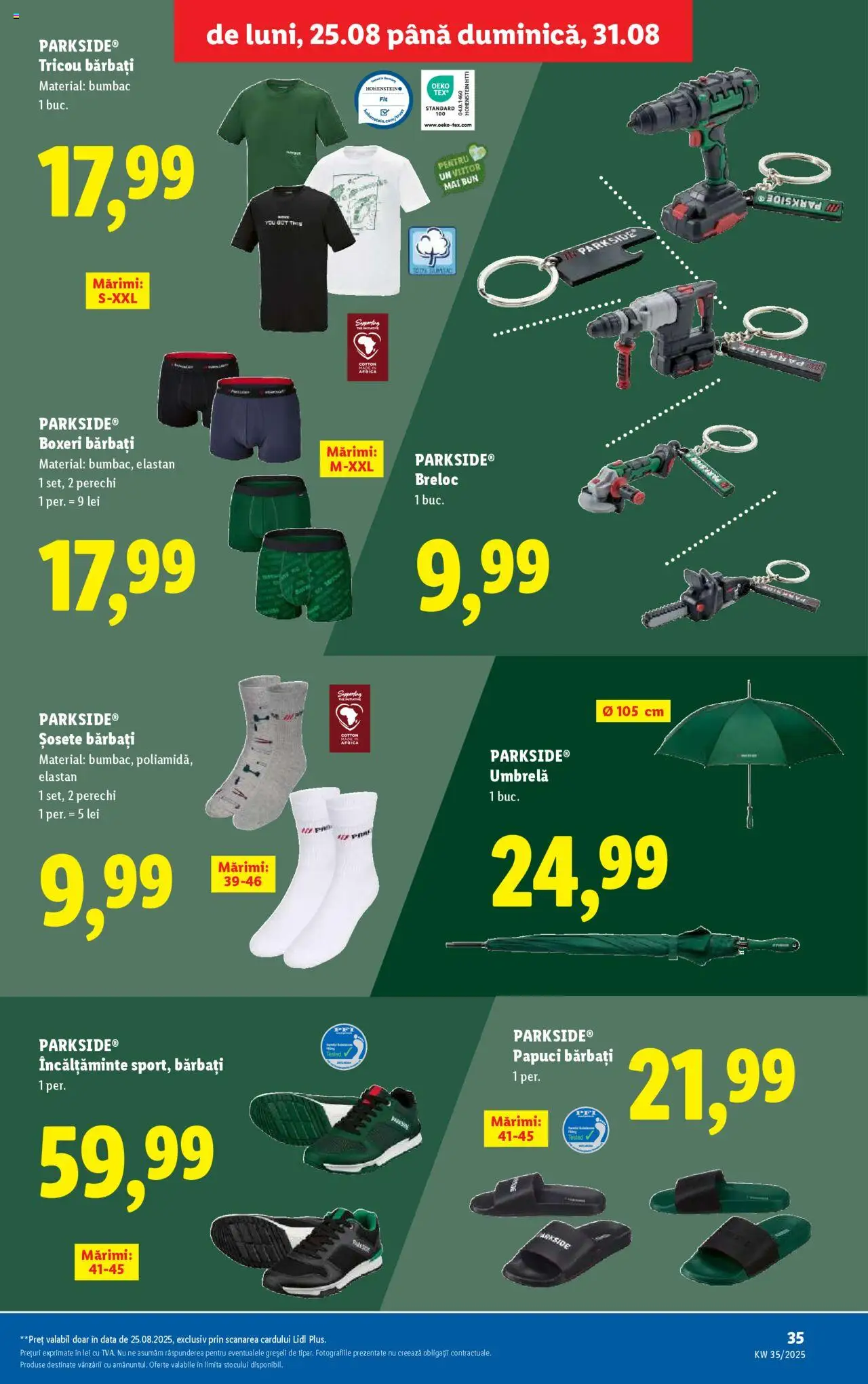 Catalog Lidl – valabil de la 25.08.2025 | Pagină: 35 | Produse: Umbrelă, Tricou, Șosete, Papuci