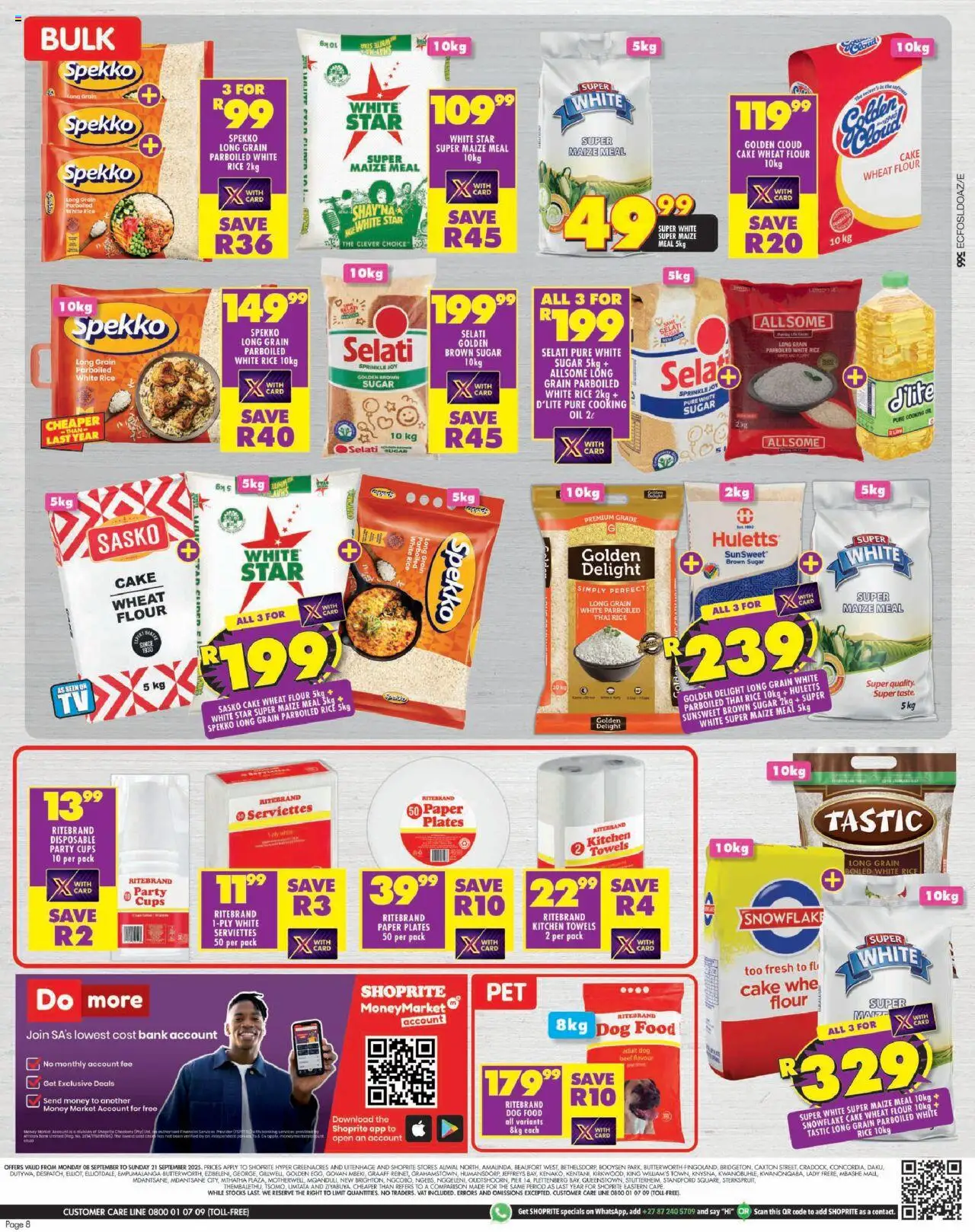New Shoprite catalogue – valid from 08.09.2025 | Page: 8 | Products: Maize meal, Rice, Beef, Dog food