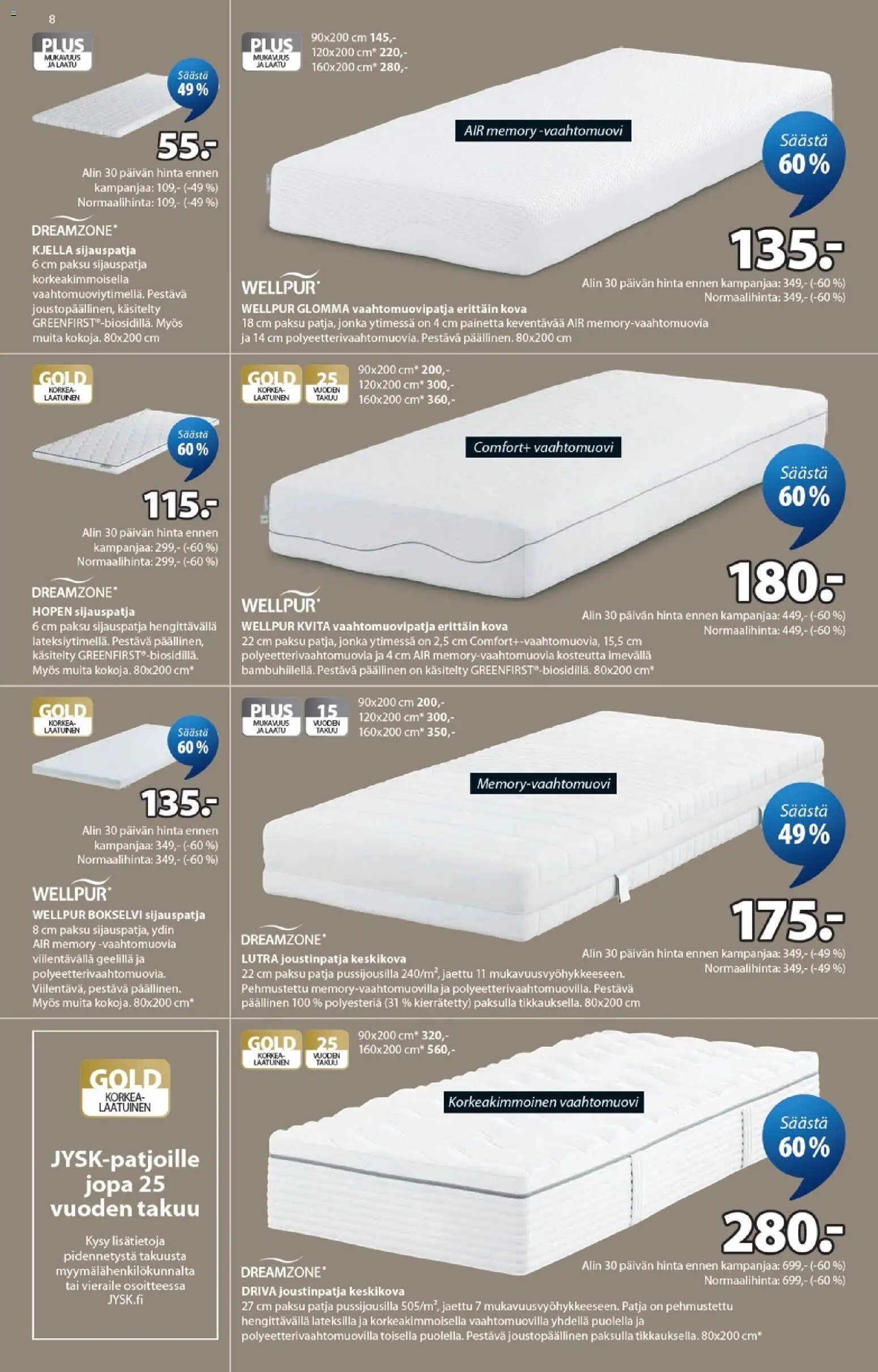 JYSK - Tarjoukset – voimassa 19.03.2026 alkaen | Sivu: 8 | Tuotteet: Vaahtomuovipatja, Patja