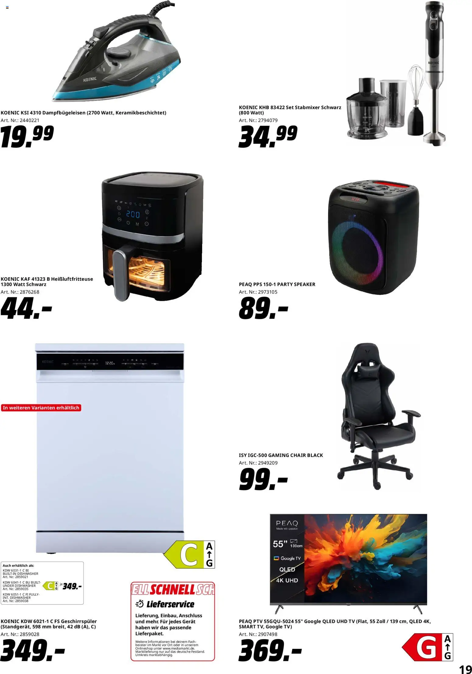 Media Markt - Black Friday – gültig ab 13.11.2025 | Seite: 19 | Produkte: Geschirrspüler, Stabmixer, Heißluftfritteuse, TV