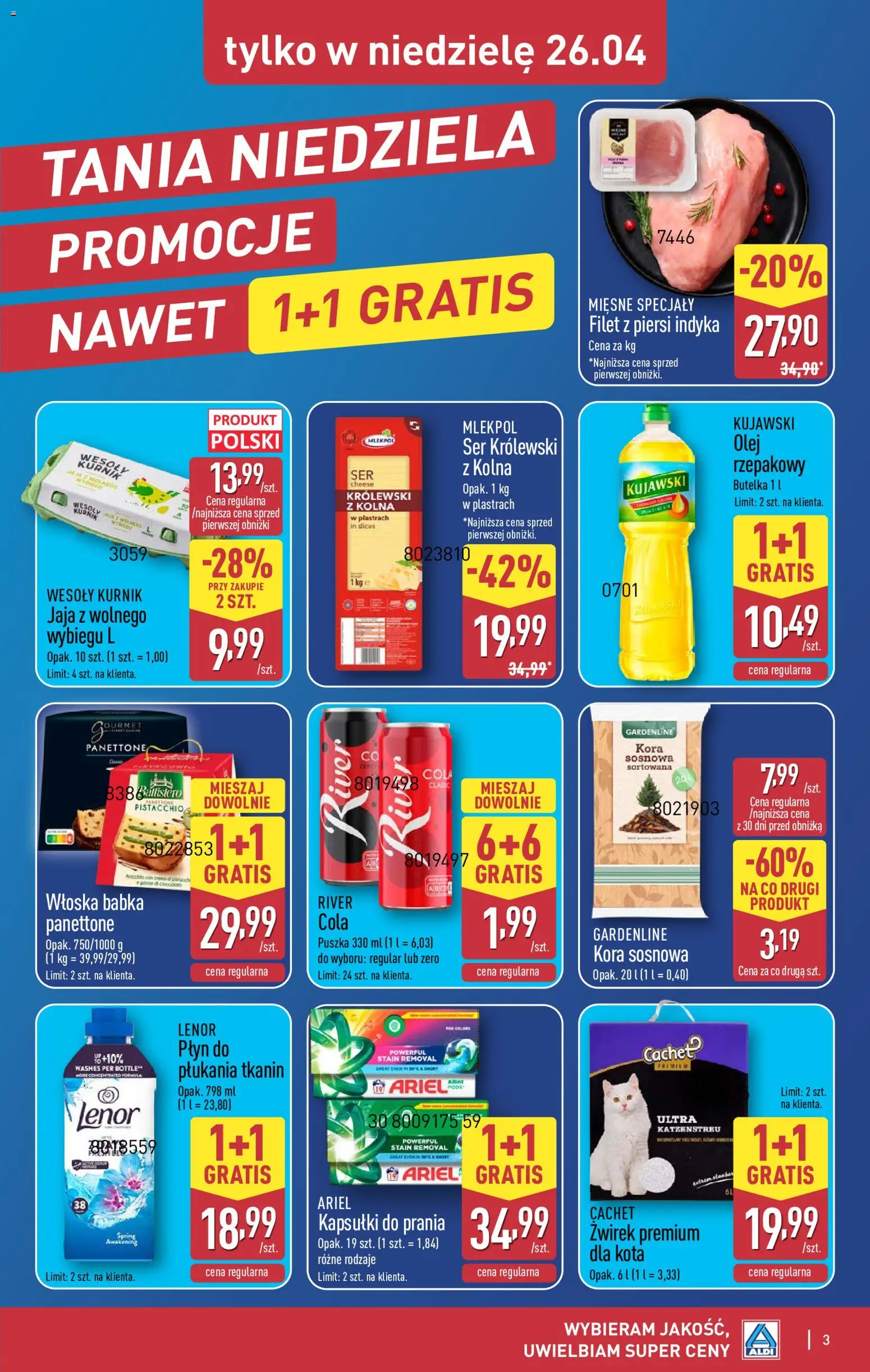 Aldi gazetka - Oferta weekendowa od 23.04.2026 | Strona: 3 | Produkty: Ariel, Ser, Kapsułki do prania, Jaja